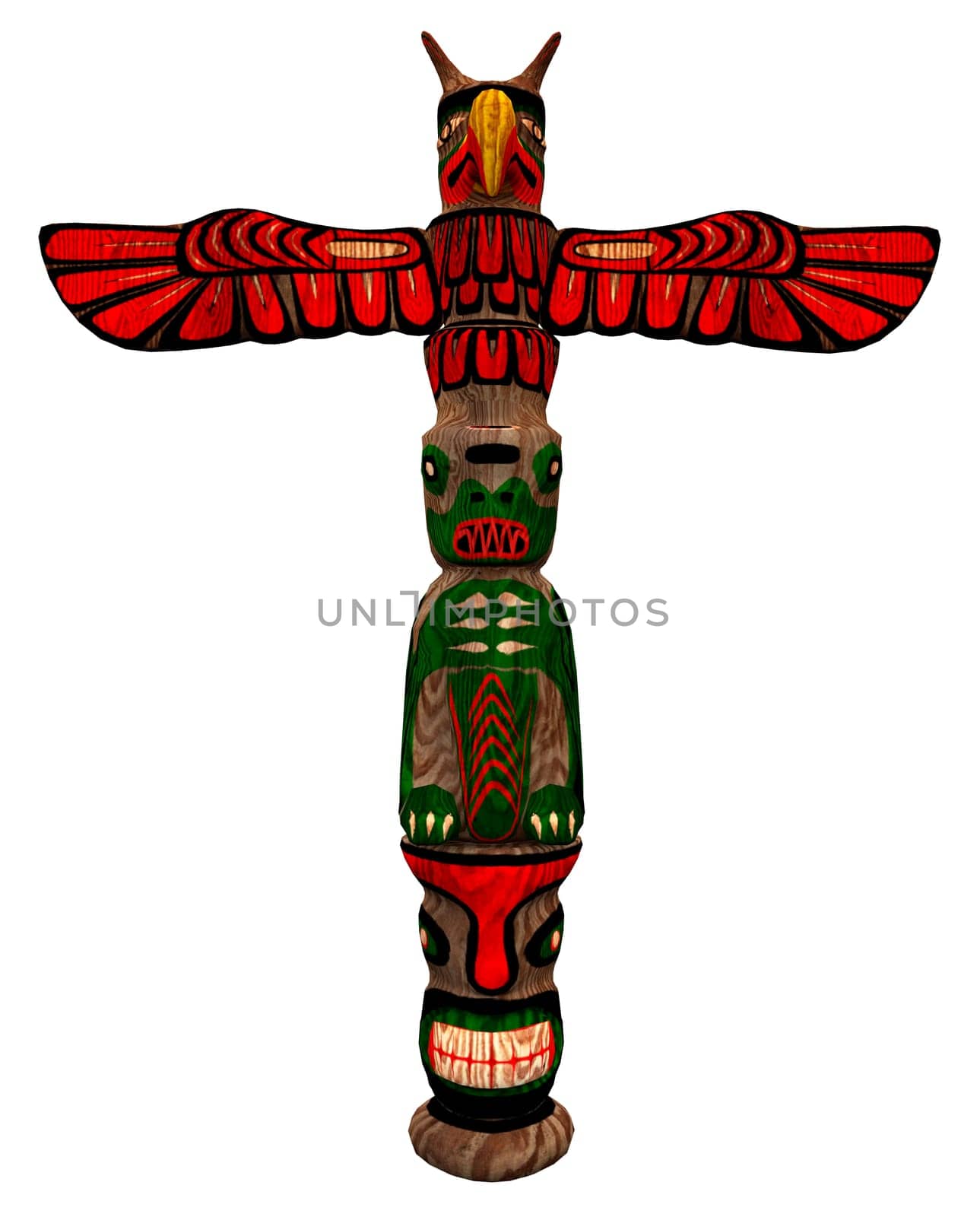 Computer generated 3D illustration with a totem pole isolated on white background