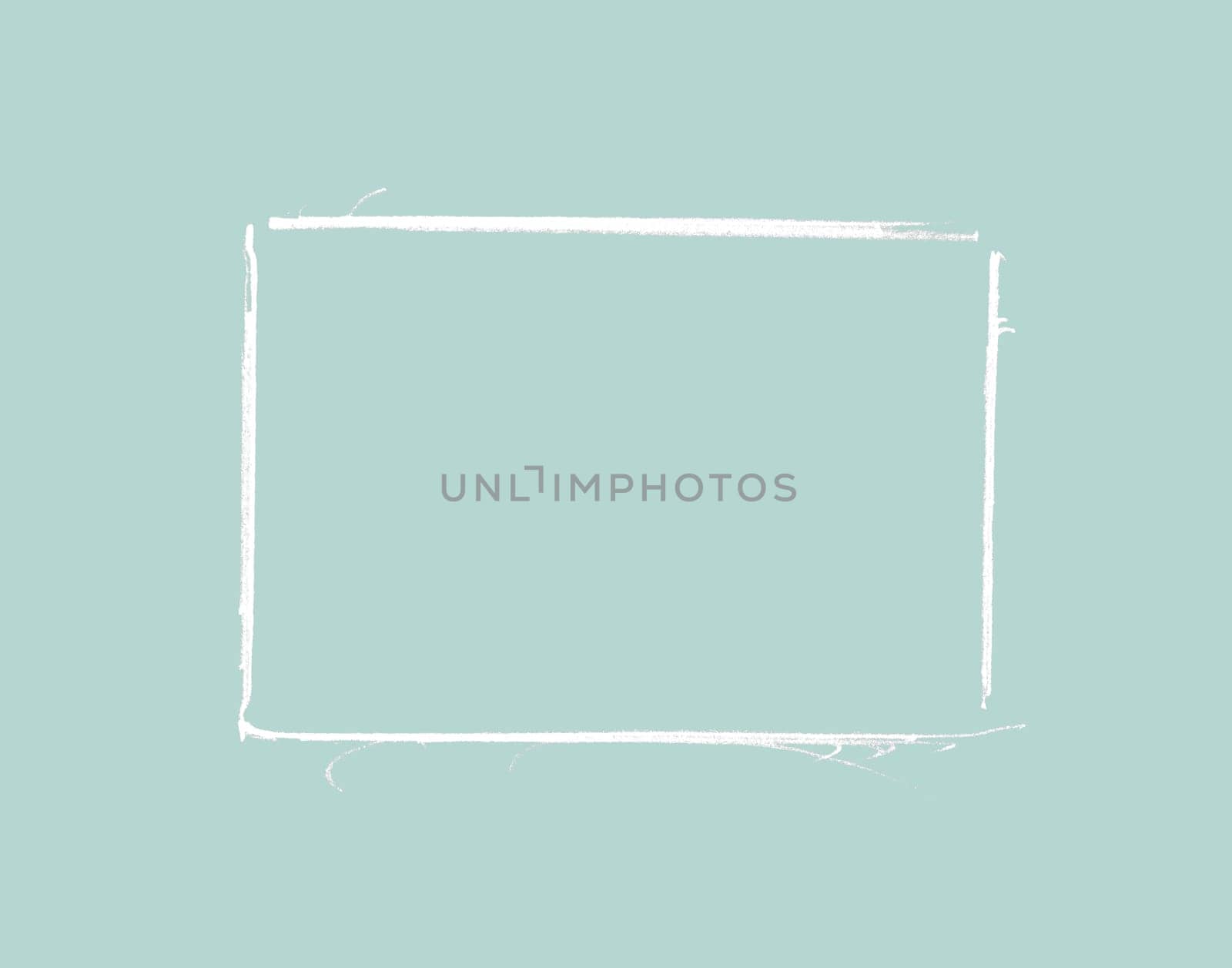 Hand drawn white pencil frame on blue background