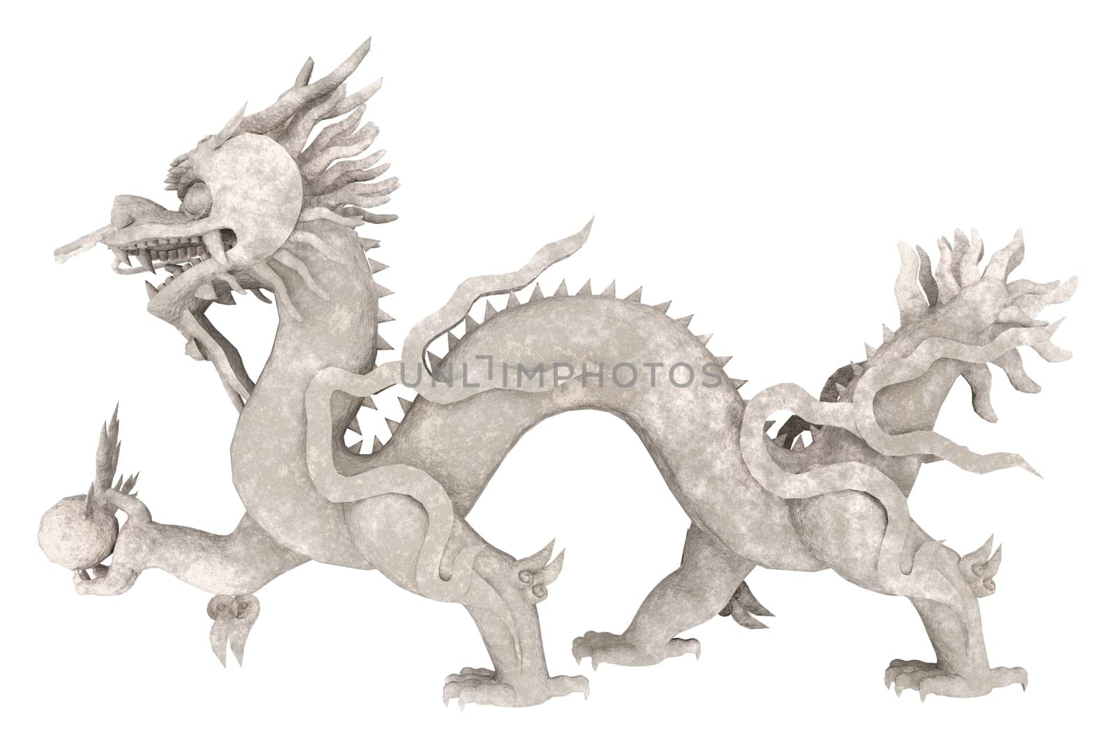 Computer generated 3D illustration with a Chinese dragon statue isolated on white background