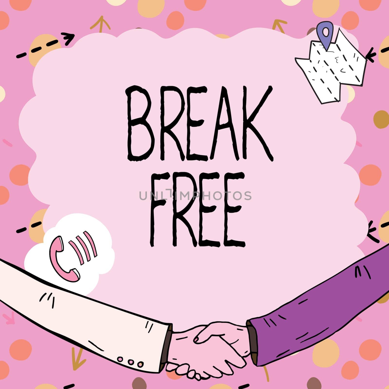 Text caption presenting Break Free, Business approach another way of saying salvation out of chains freedom prison Empty frame decorated with communication symbols represent business meeting