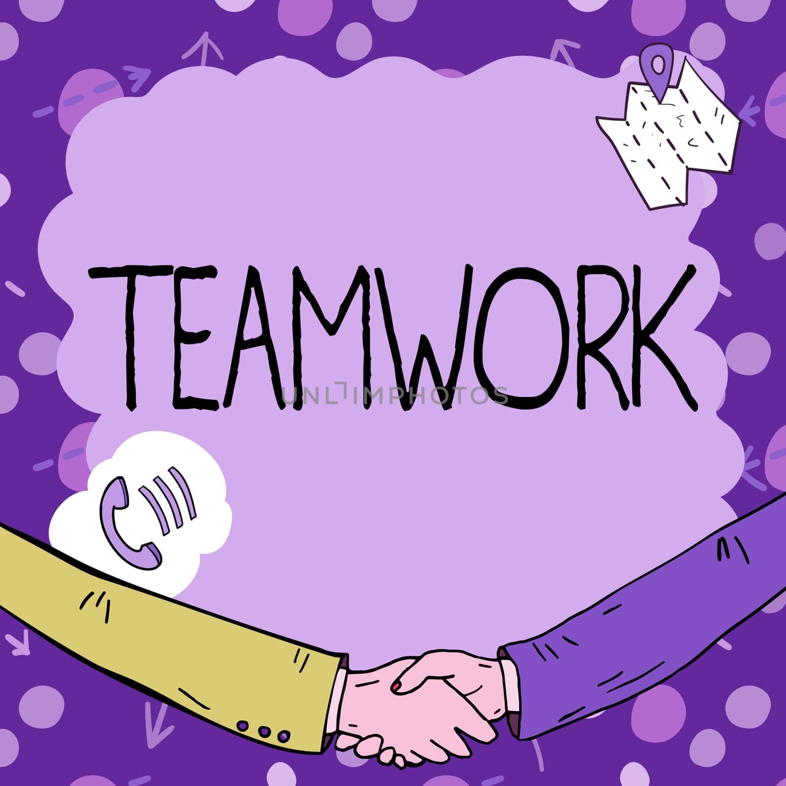 Writing displaying text Teamwork, Business showcase Group of showing who work together as one and with the same aim Empty frame decorated with communication symbols represent business meeting