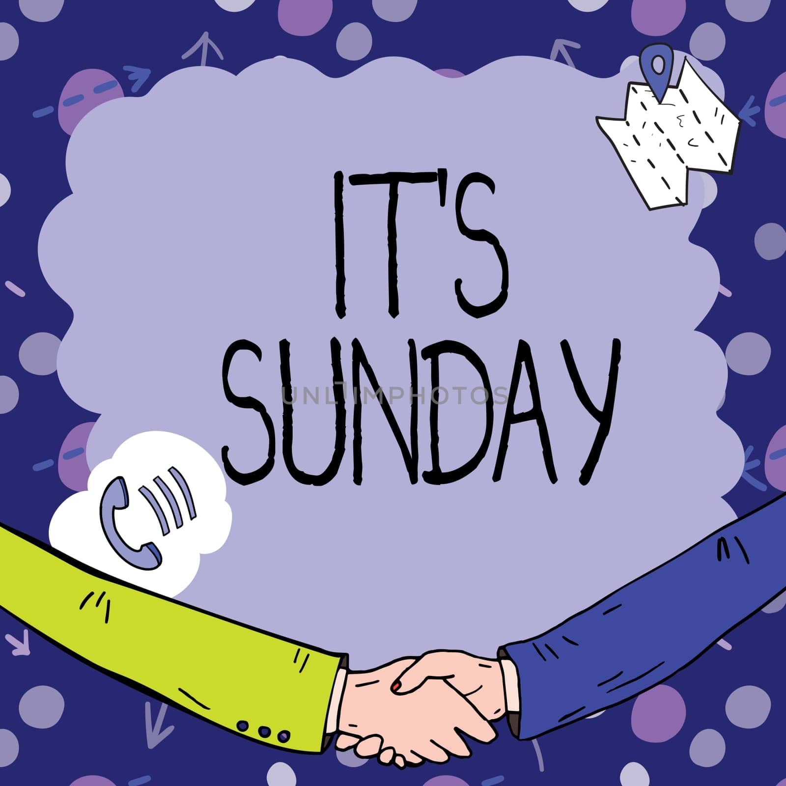 Handwriting text It S Sunday, Word Written on Day of rest and religious worship Part of the weekend Empty frame decorated with communication symbols represent business meeting