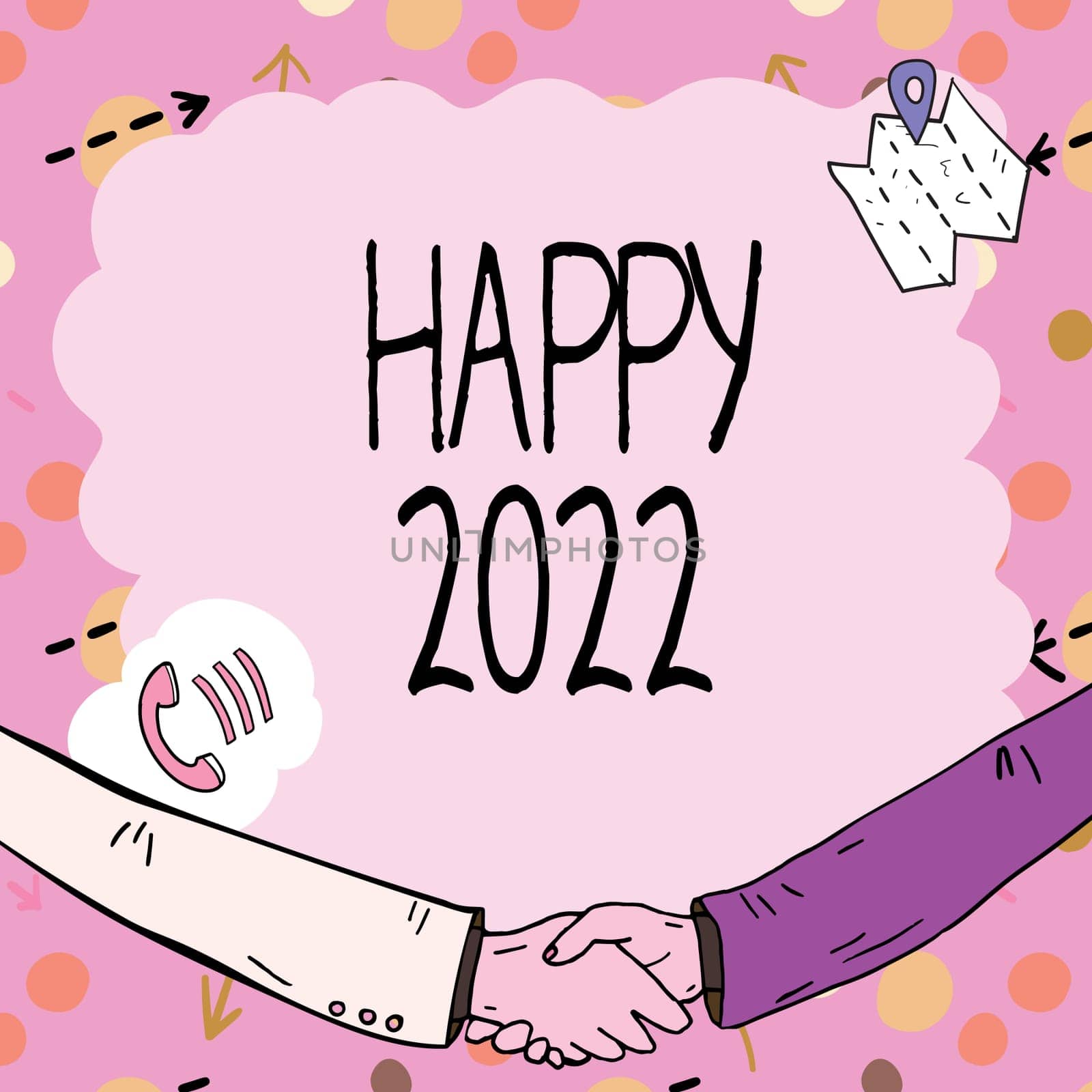 Text sign showing Happy 2022, Internet Concept time or day at which a new calendar year begin from now Empty frame decorated with communication symbols represent business meeting
