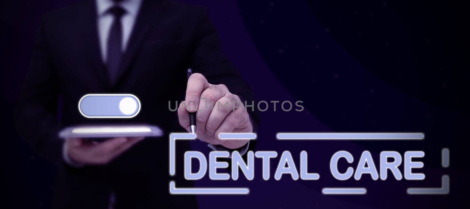 Inspiration showing sign Dental Care, Business concept maintenance of healthy teeth or to keep it clean for future Lady in suit holding pen symbolizing successful teamwork accomplishments.