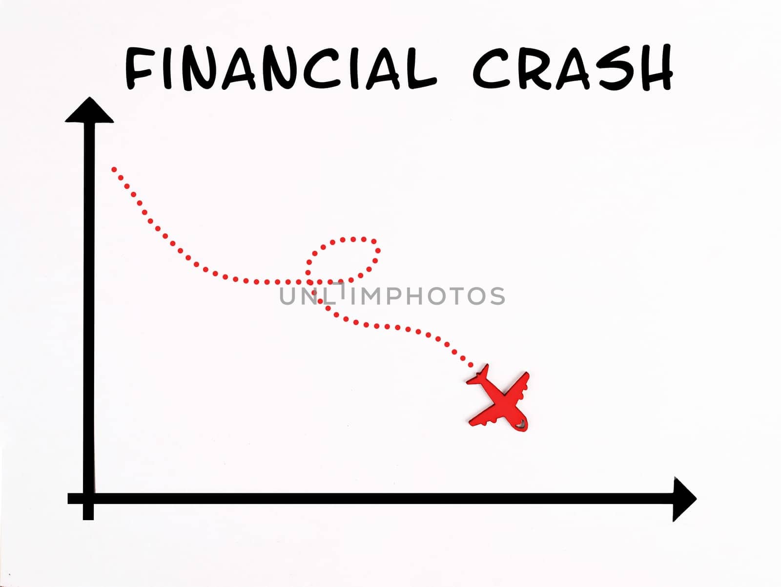 Graph with an airplane falling down, financial crash, inflation crisis, risk for investments, global economic depression, business bankruptcy
