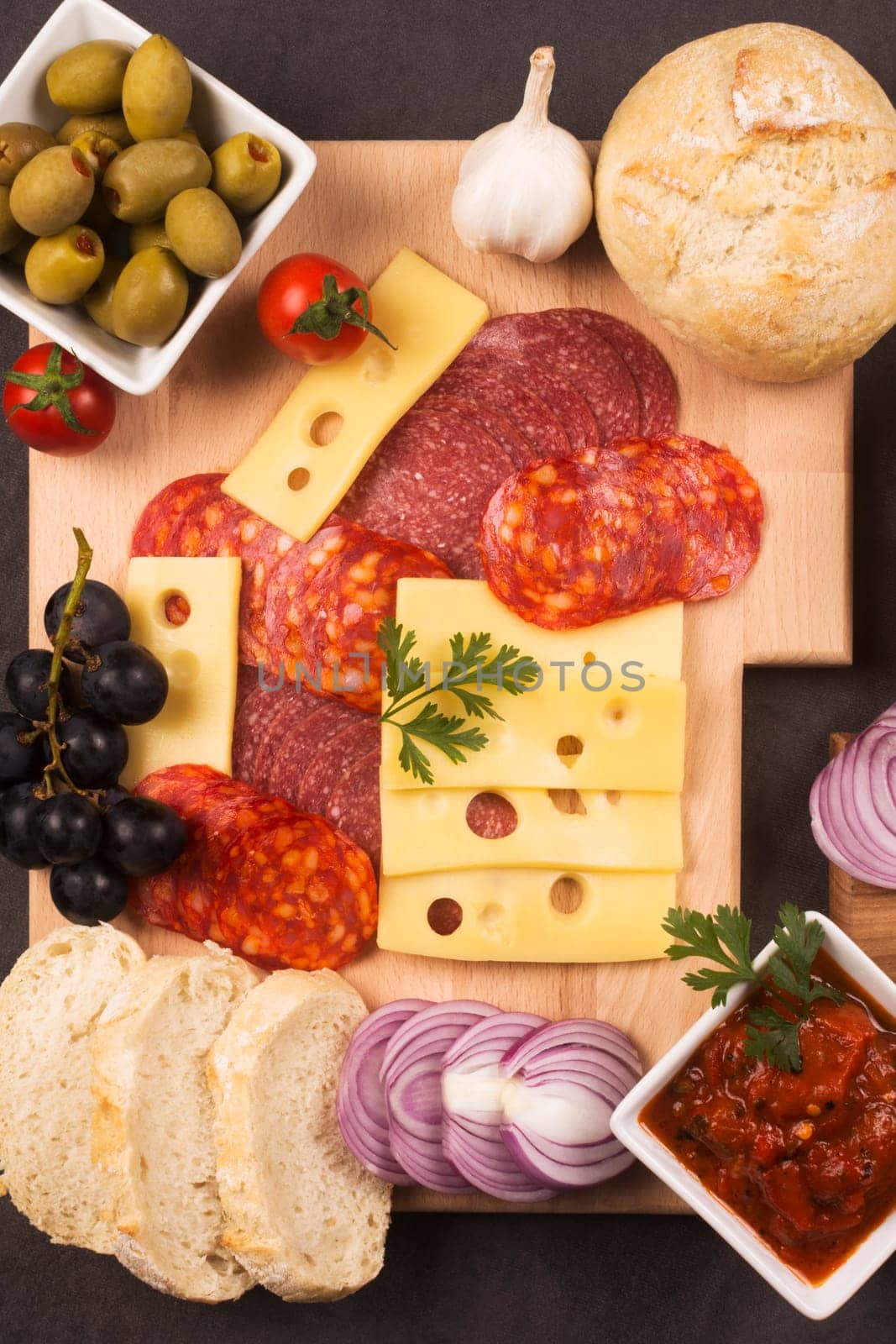 Gourmet appetizer or breakfast platter with garnish in restaurant, food service industry and catering concept.