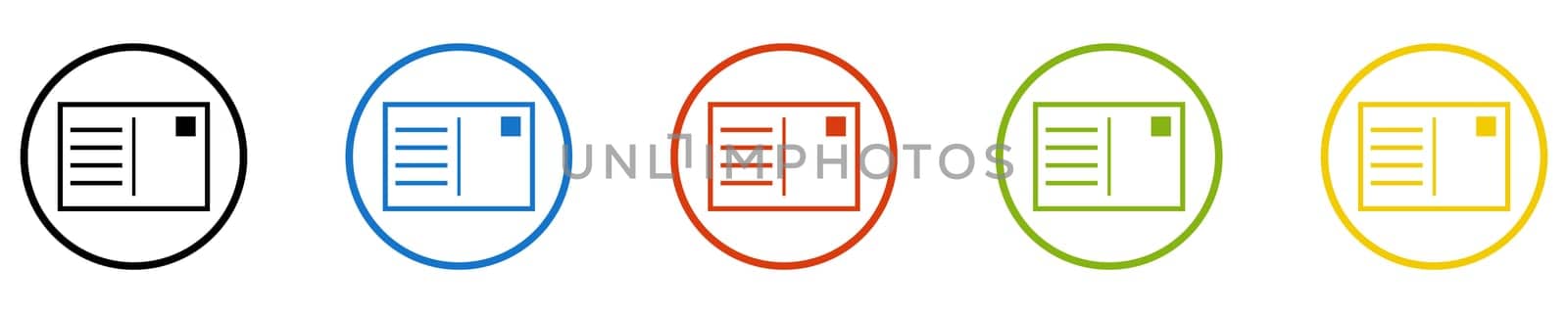 Postcard Icon - Set of 5 Buttons: Letter