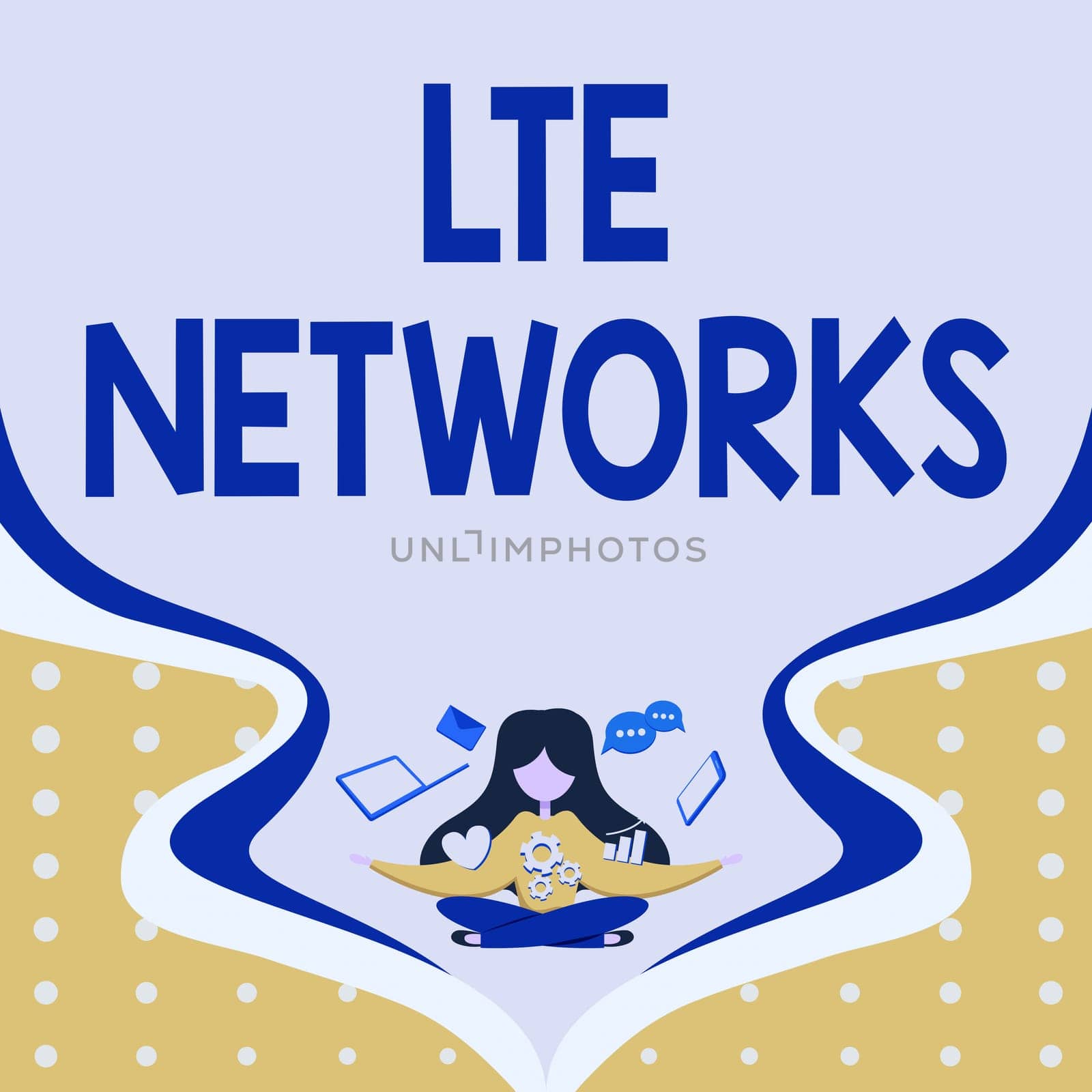 Text showing inspiration Lte Networks, Business idea Fastest network connection available for wireless communication Woman Surrounded With Technological Devices Presenting Future Advances.