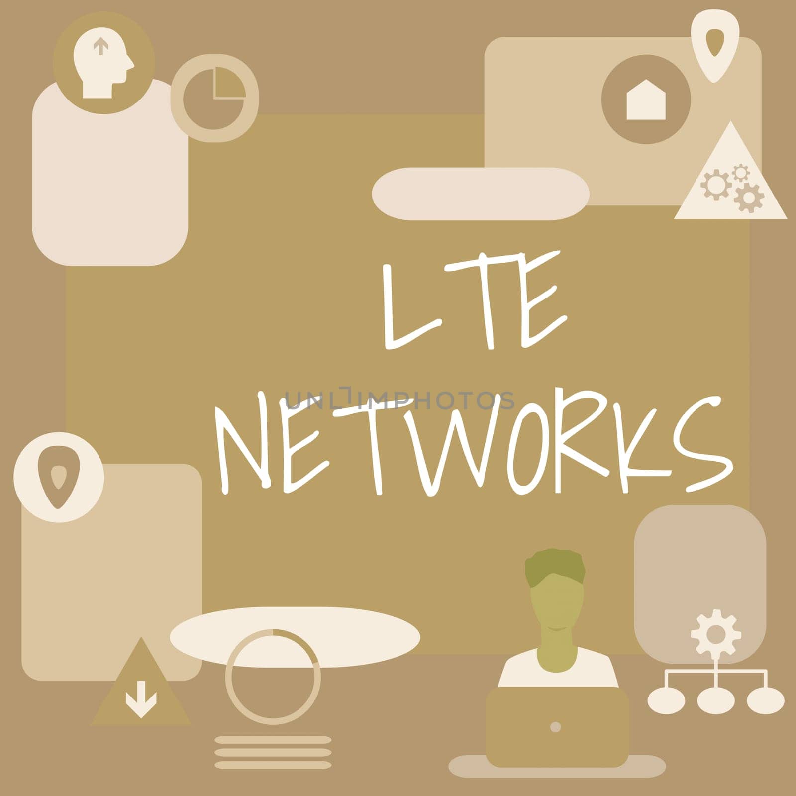 Conceptual caption Lte Networks, Concept meaning Fastest network connection available for wireless communication Man Sitting On Desk Working And Presenting New Technologies.