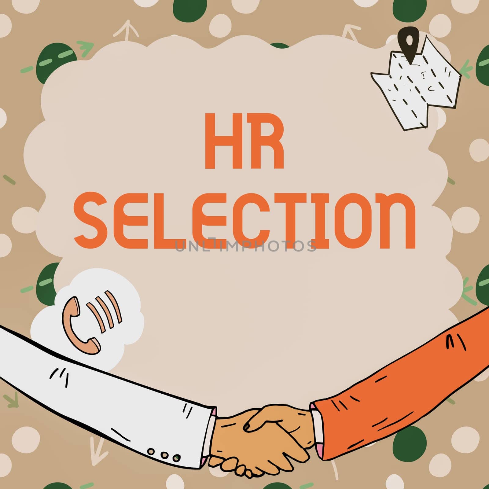 Writing displaying text Hr Selection, Internet Concept Process and approached by human resources when hiring employees Empty frame decorated with communication symbols represent business meeting
