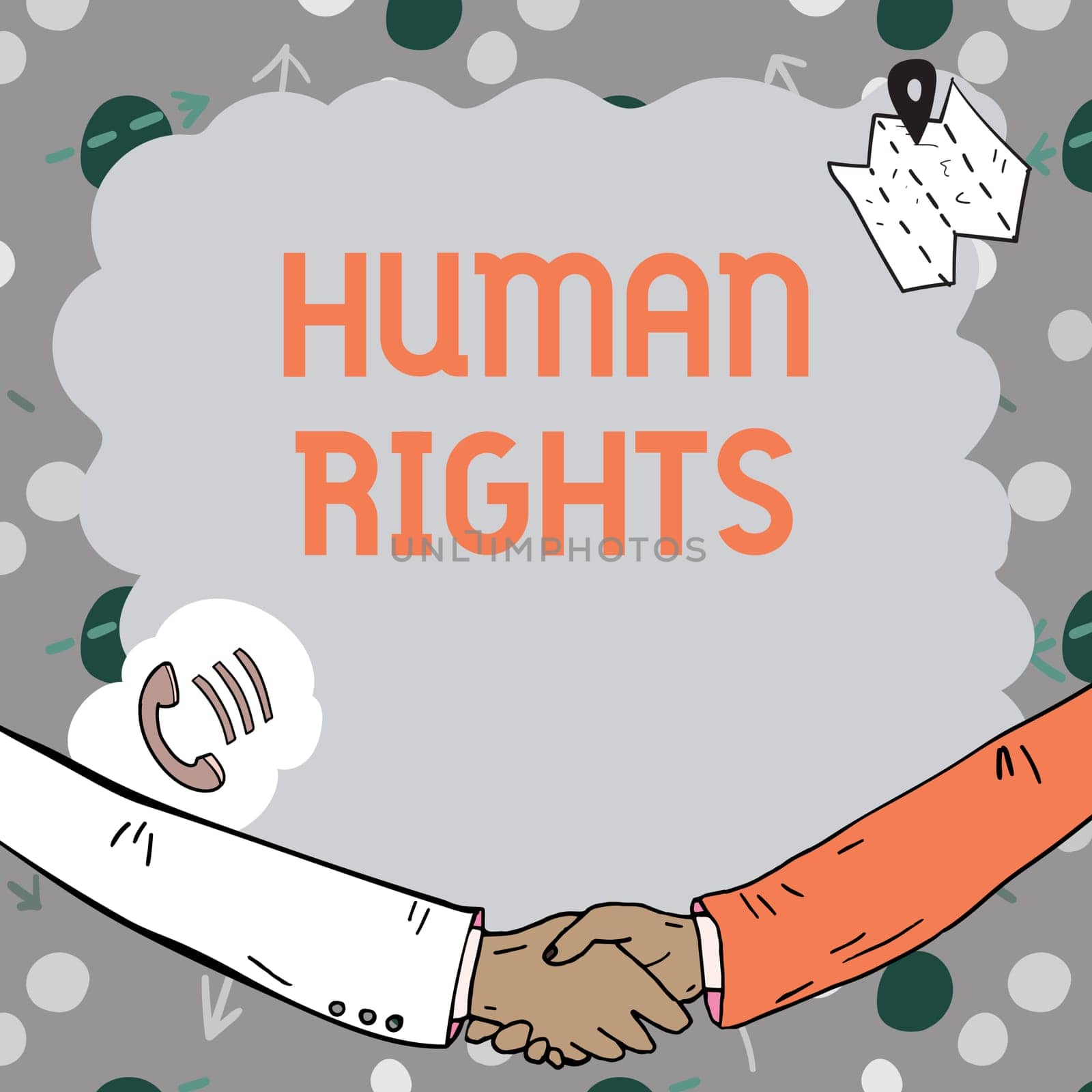 Handwriting text Human Rights, Word for Moral Principles Standards Norms of a showing protected by Law Empty frame decorated with communication symbols represent business meeting