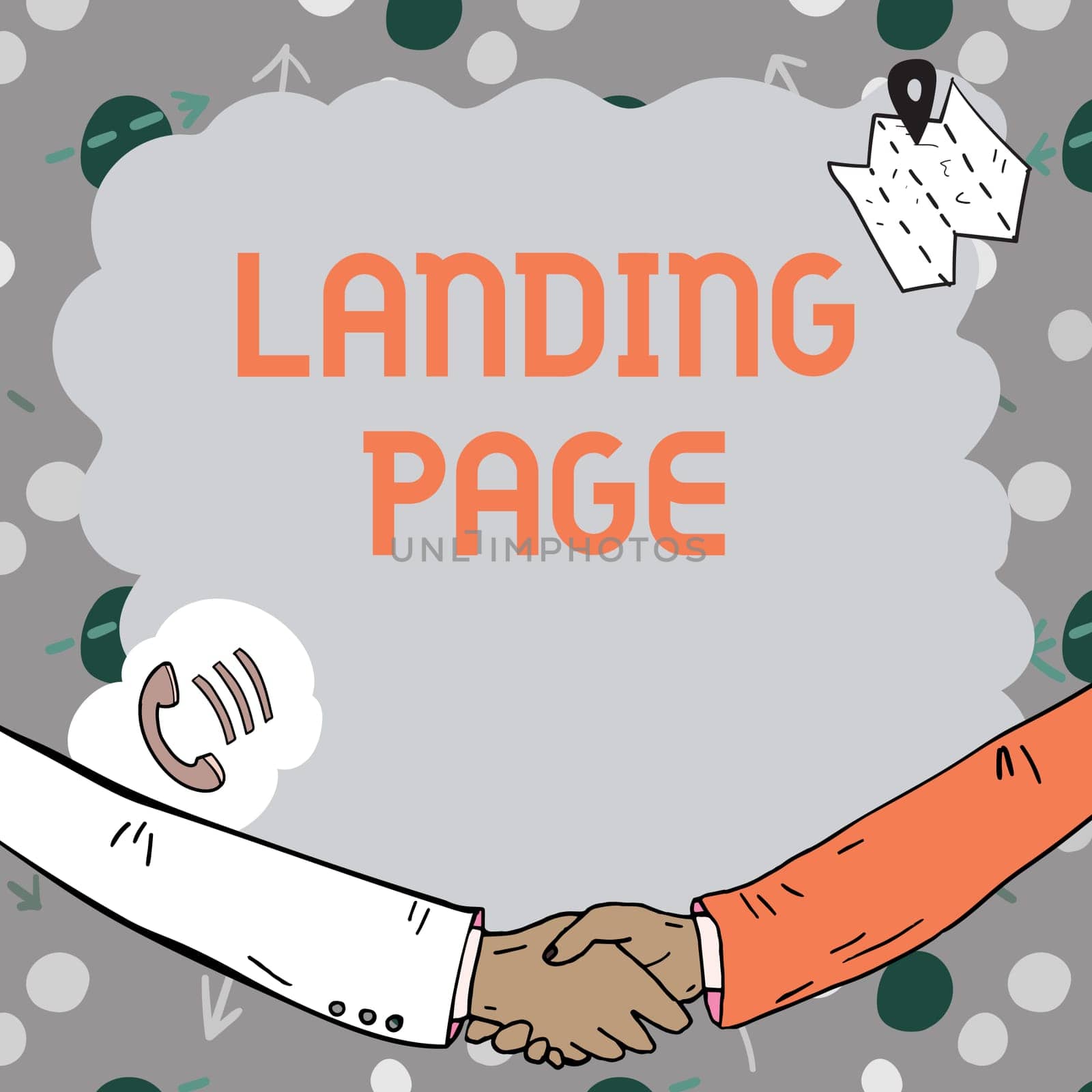 Handwriting text Landing Page, Business showcase Website accessed by clicking a link on another web page Empty frame decorated with communication symbols represent business meeting
