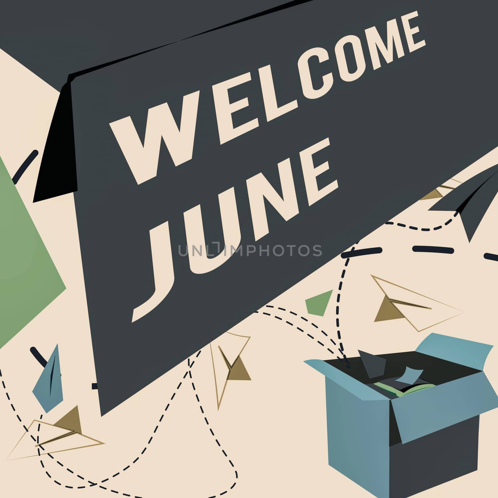 Sign displaying Welcome June, Word for Calendar Sixth Month Second Quarter Thirty days Greetings Open Box With Flying Paper Planes Presenting New Free Ideas