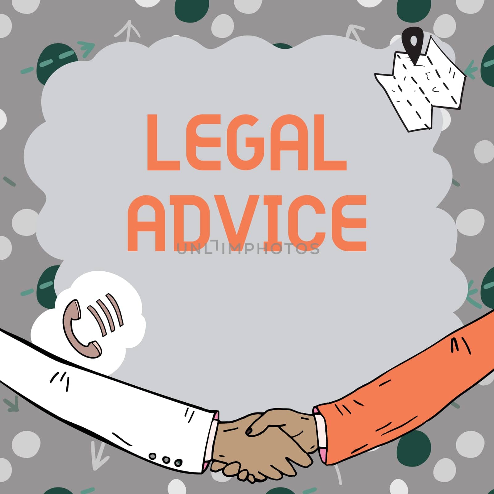 Hand writing sign Legal Advice, Word for Lawyer opinion about law procedure in a particular situation Empty frame decorated with communication symbols represent business meeting