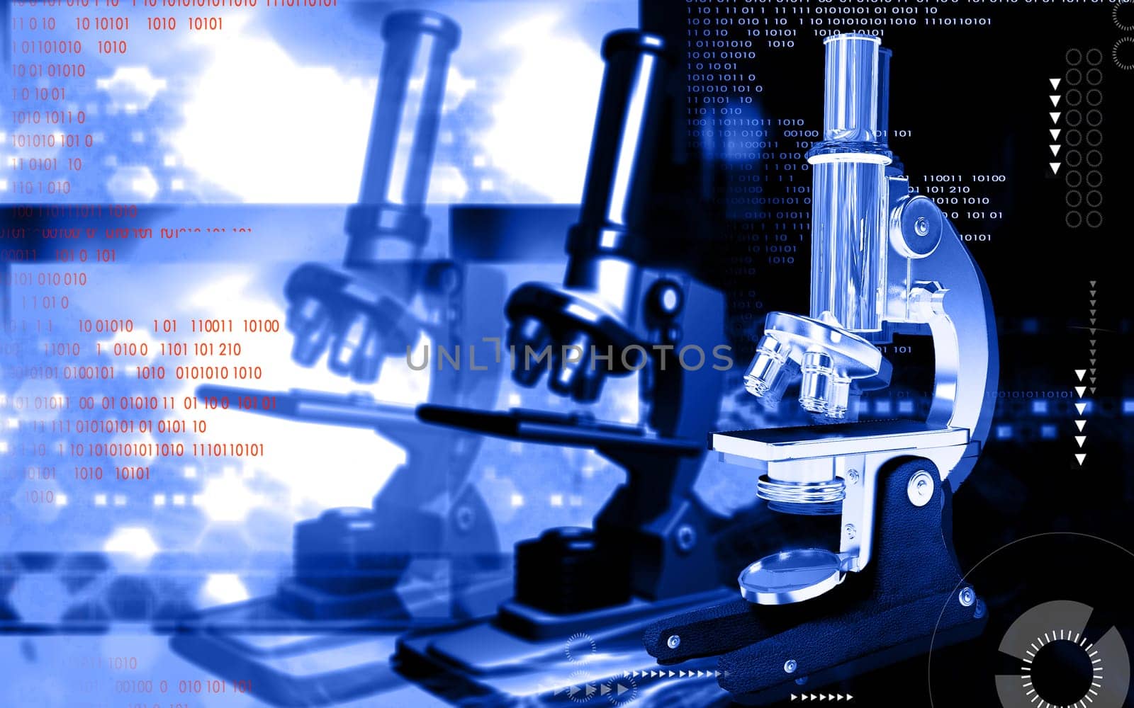 Digital illustration of microscope in colour background