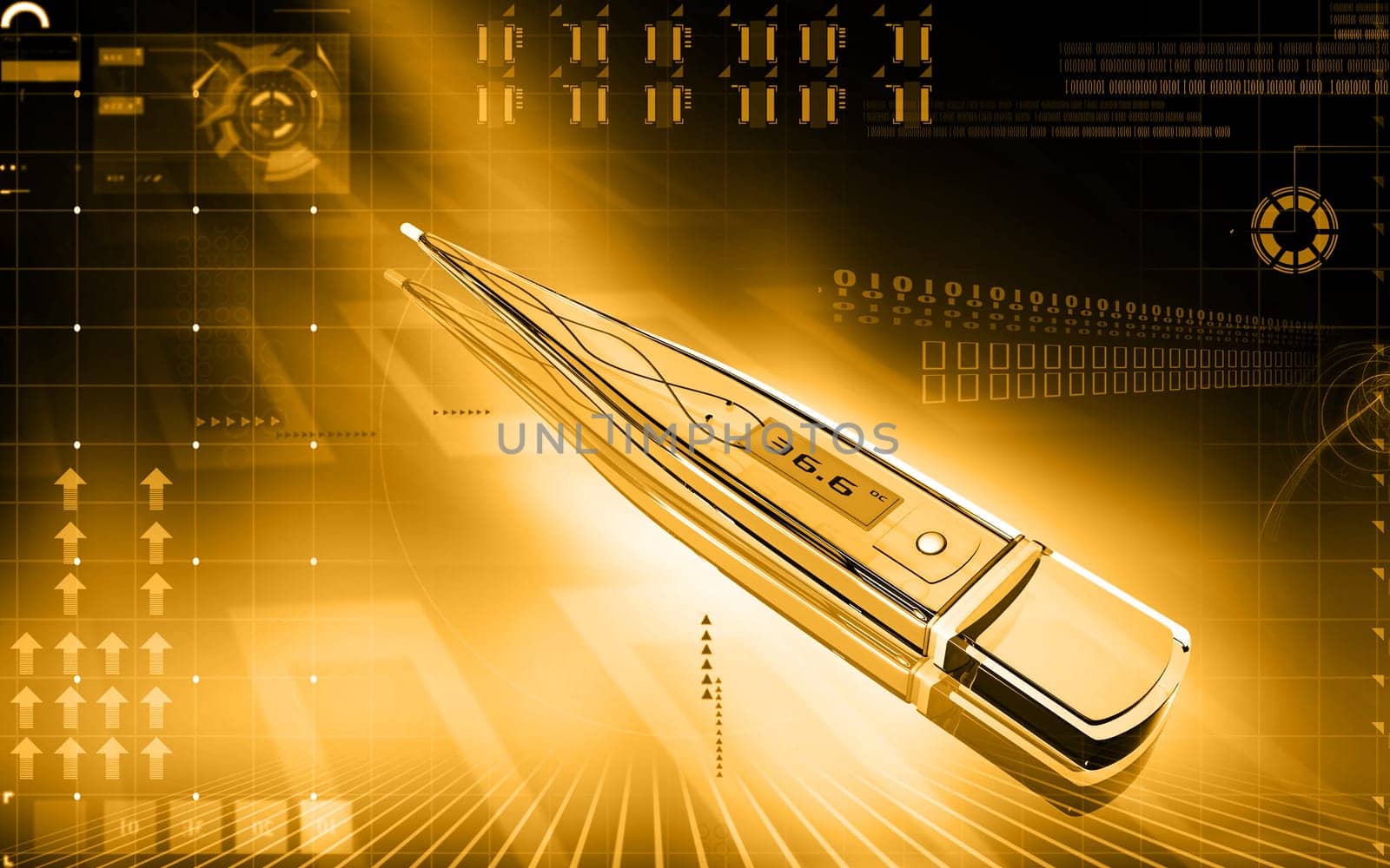 Digital illustration of thermometer in colour background