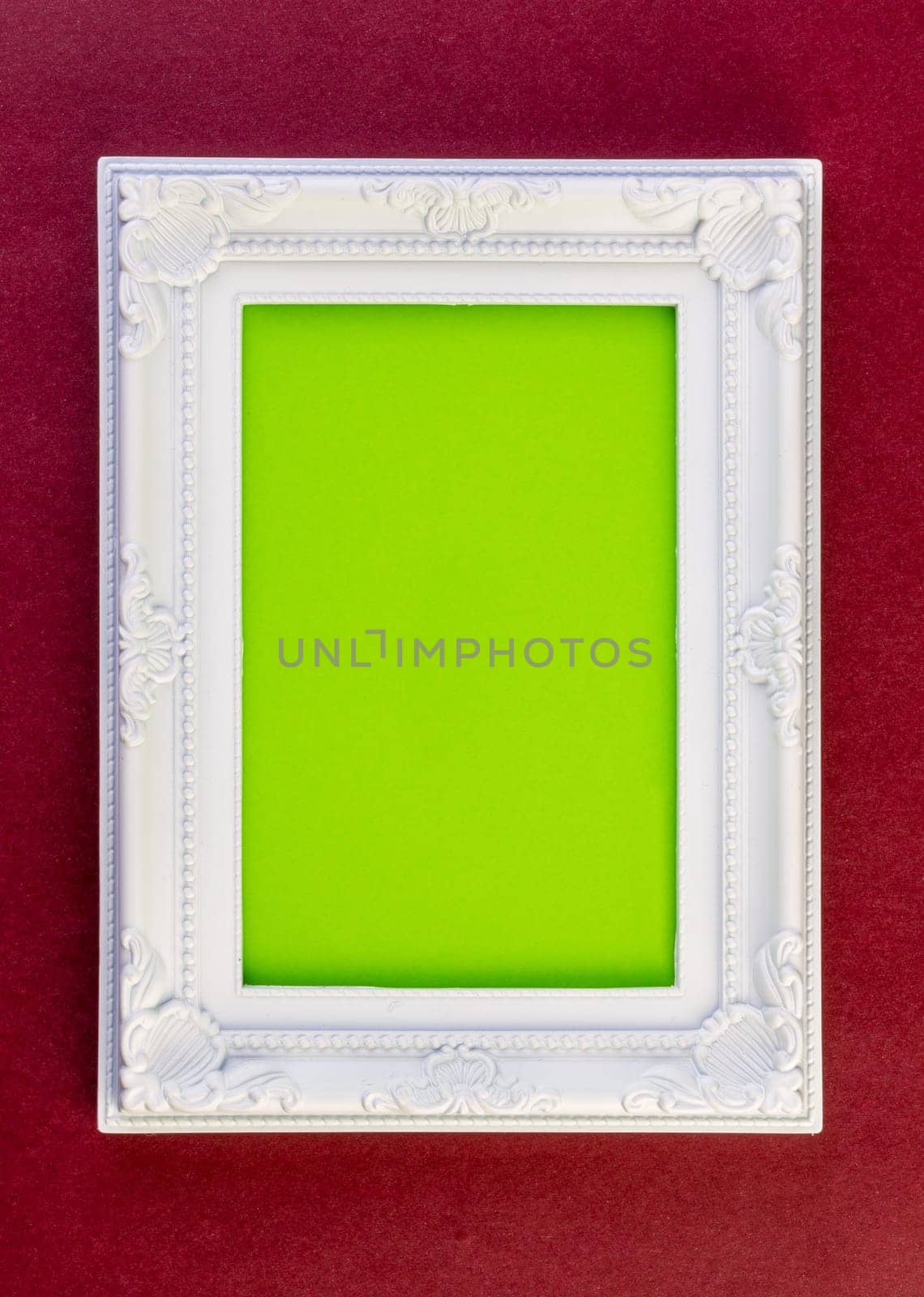 White Frame on dark red with green for your copy