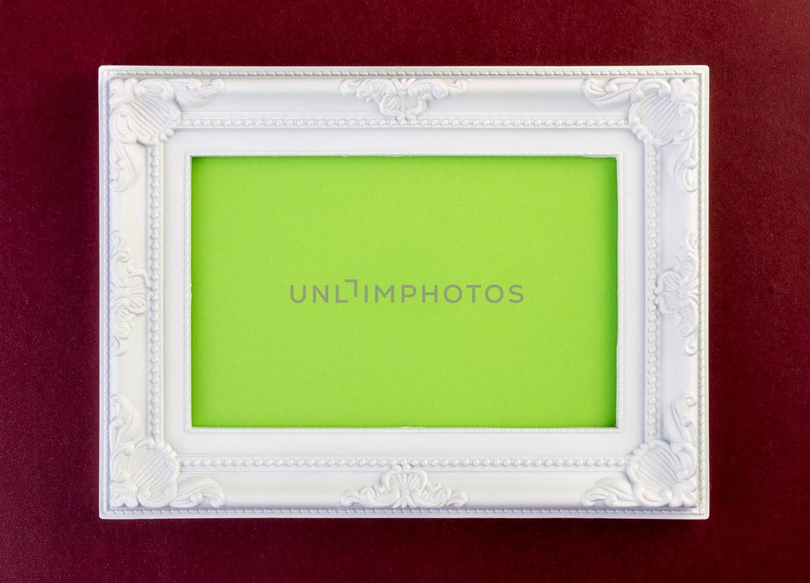 White Frame on dark red with green for your copy