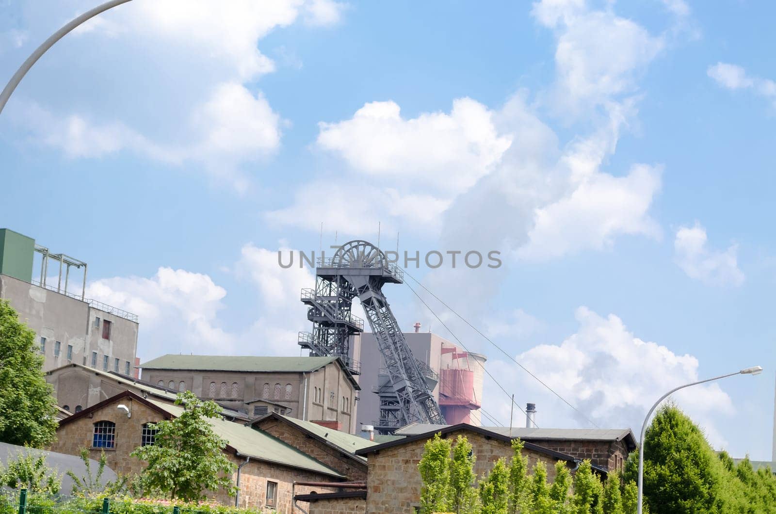 Conveyor tower of a colliery in operation.