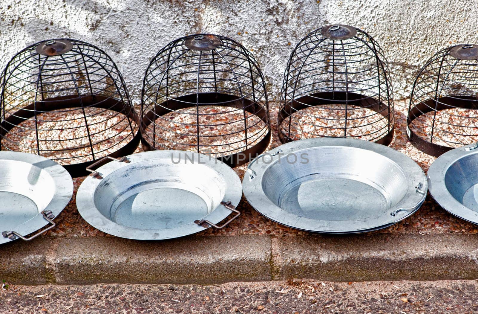 Brass braziers for sell on traditional rural street market
