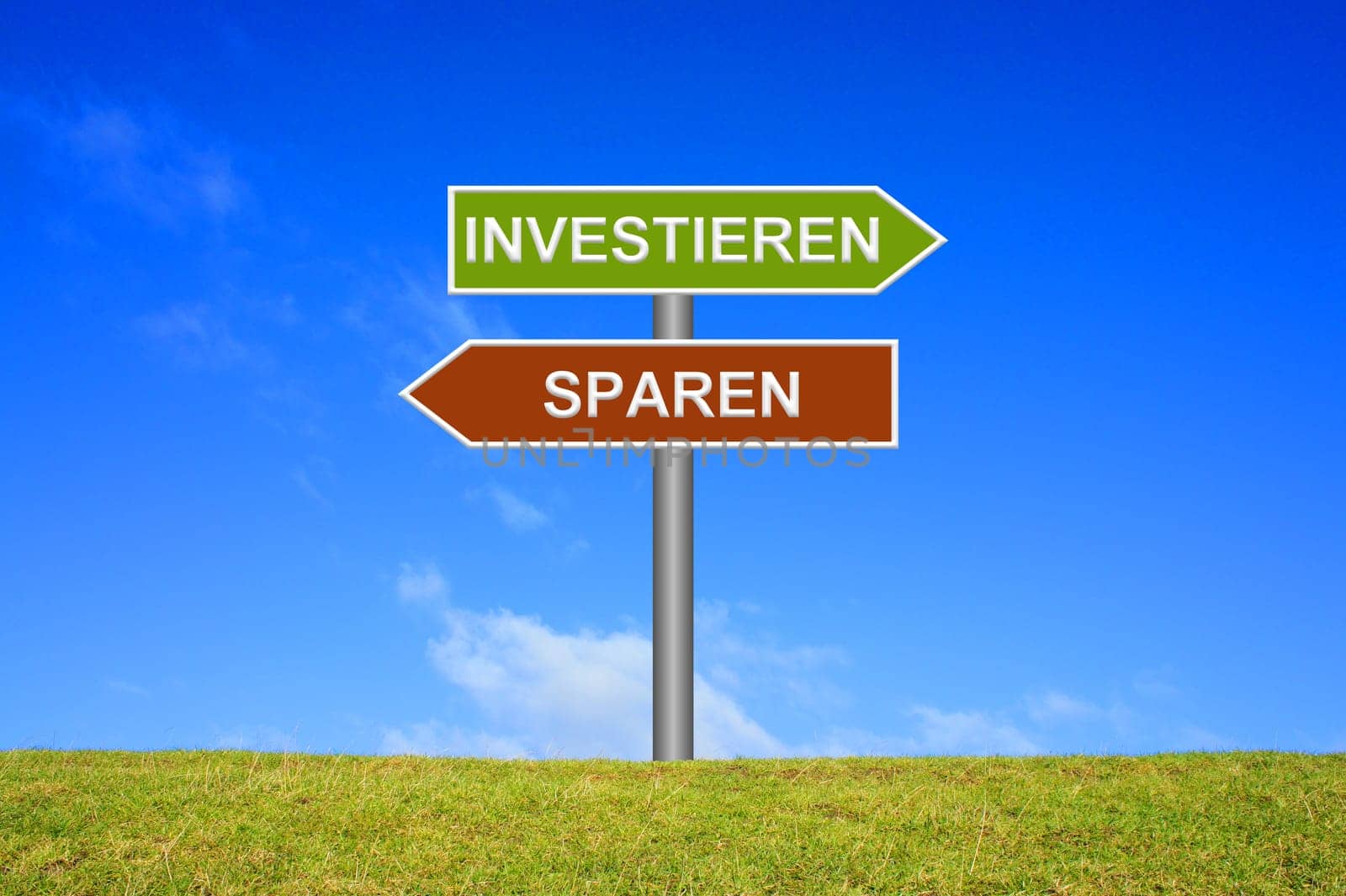Signpost points in two directions: Investing Savings