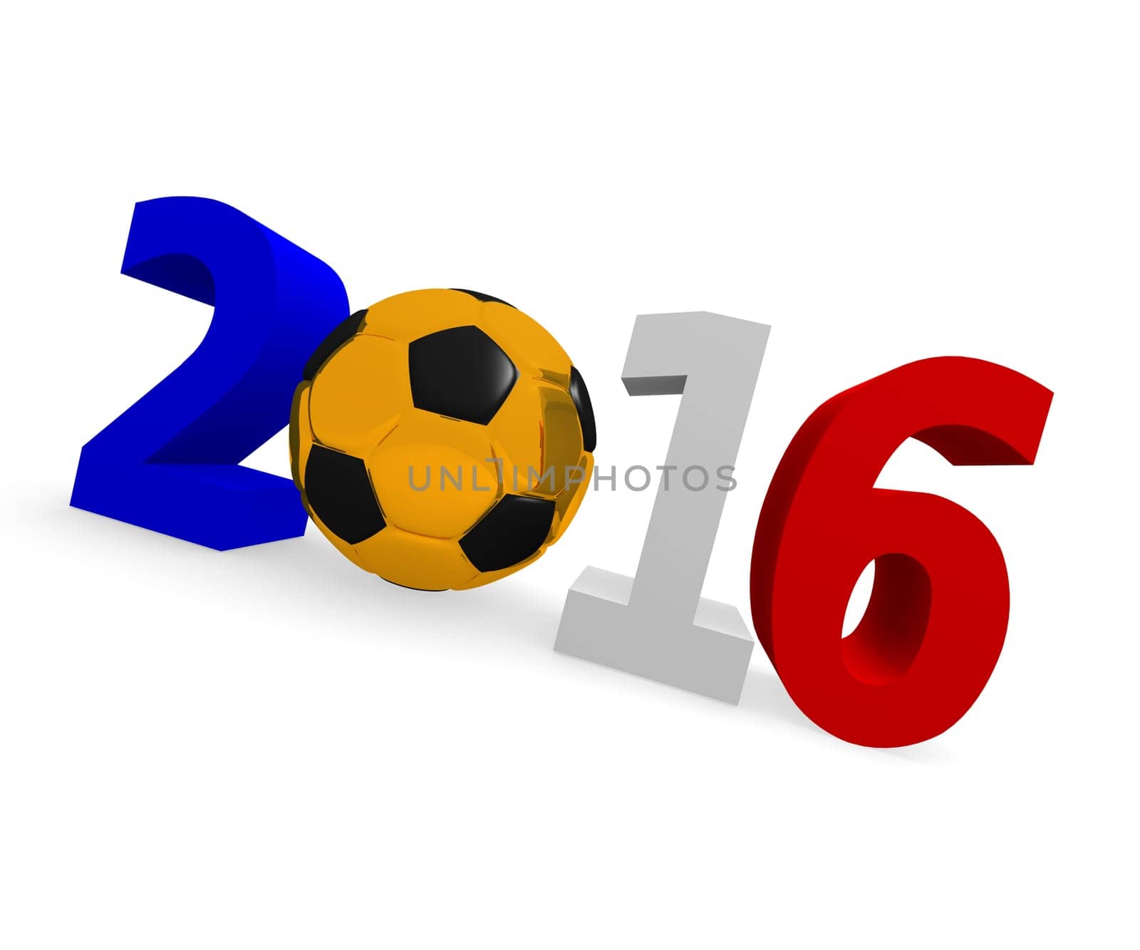 Soccer background 2016 with a golden soccer ball on a white background