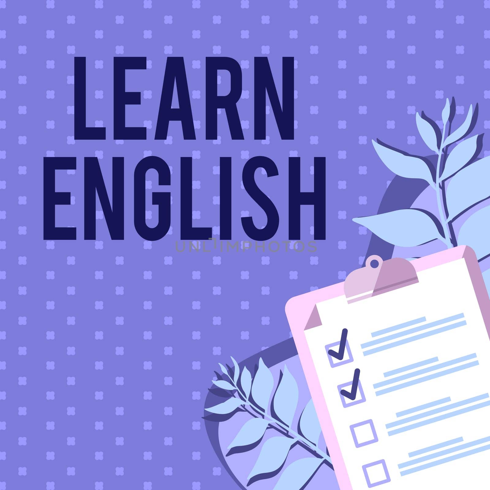 Conceptual caption Learn English, Business idea Universal Language Easy Communication and Understand Clipboard Drawing With Checklist Marked Done Items On List.