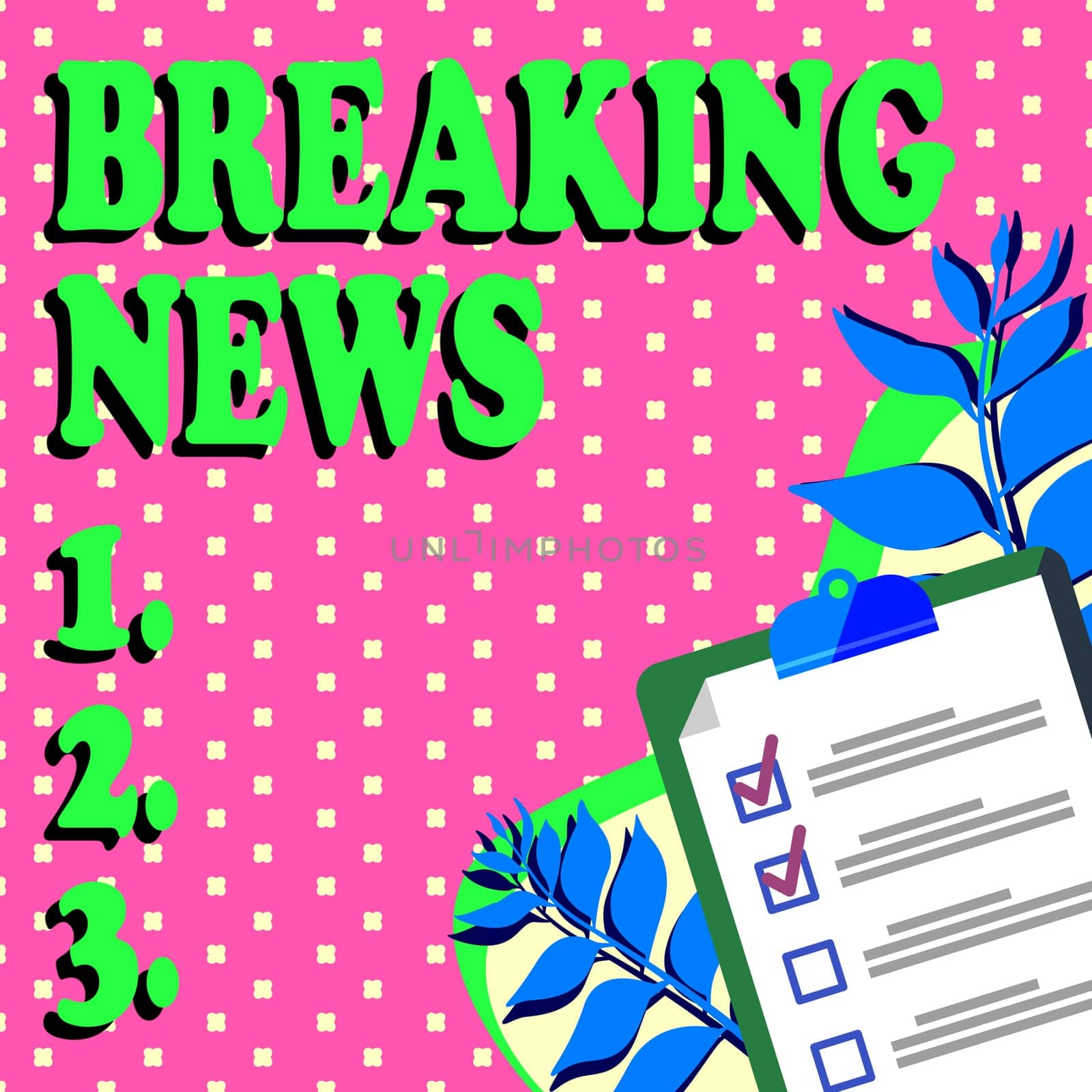 Conceptual caption Breaking News, Internet Concept Special Report Announcement Happening Current Issue Flashnews Clipboard Drawing With Checklist Marked Done Items On List.