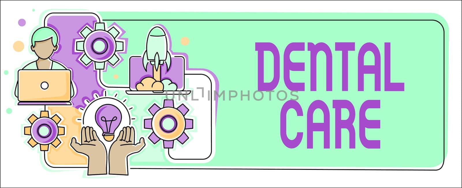 Inspiration showing sign Dental Care, Business overview maintenance of healthy teeth or to keep it clean for future Hands Holding Lamp Rocket With Businessman Presenting New Ideas Startups