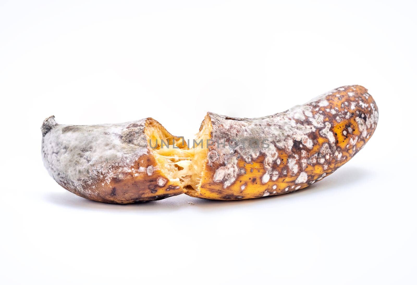 Rotten banana isolated on white background