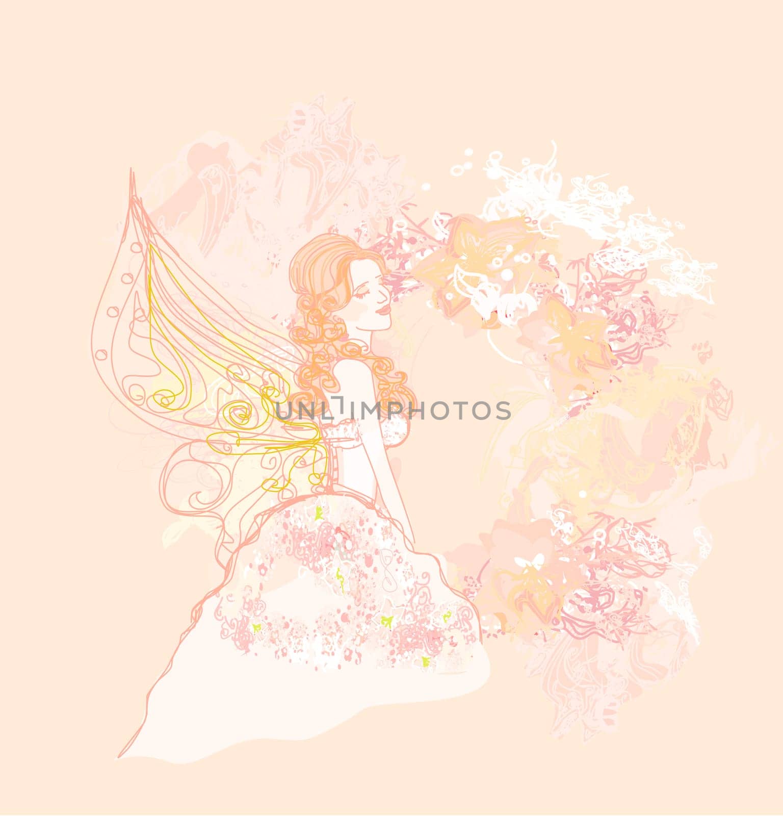 abstract floral background with a beautiful fairy