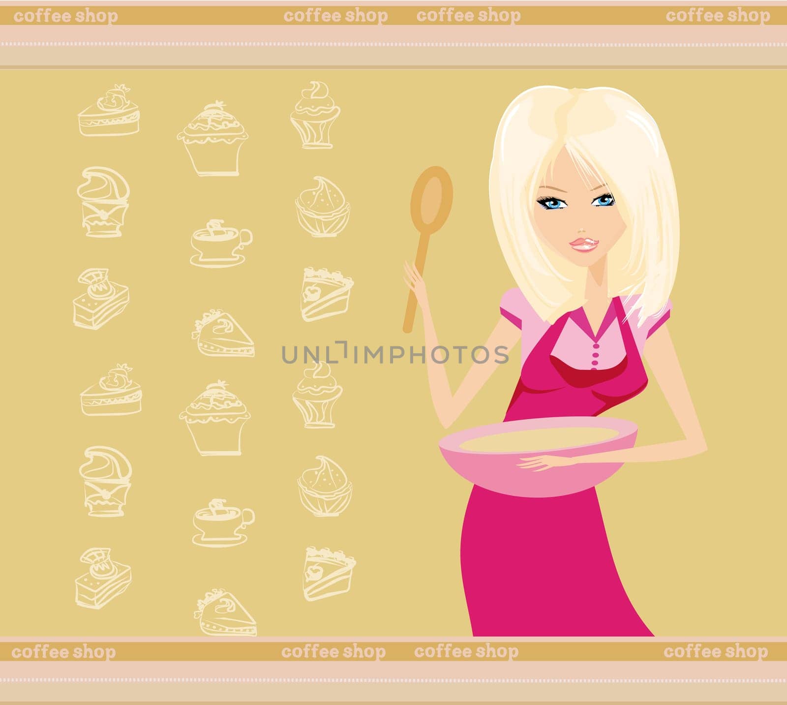 Beautiful lady cooking dessert