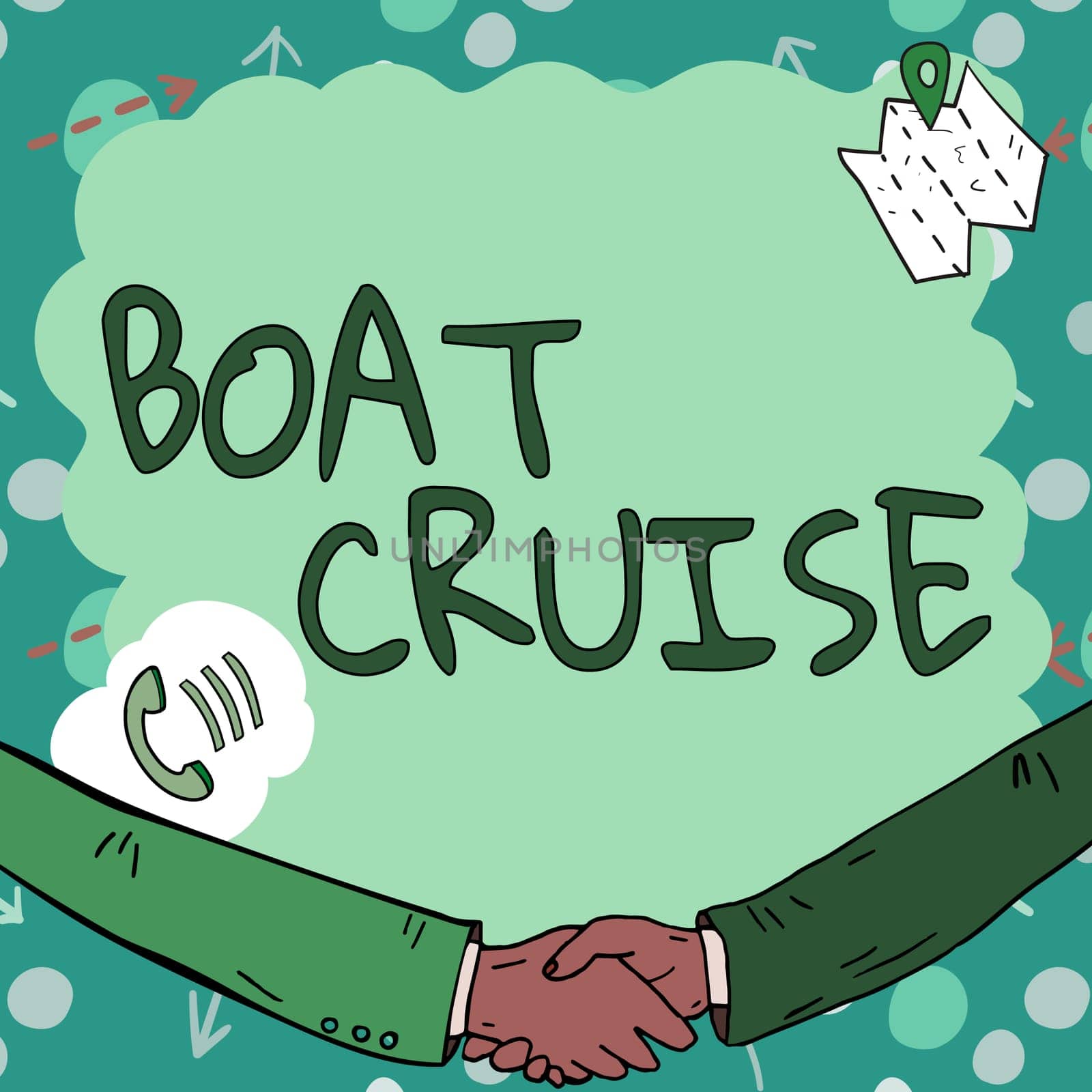 Text showing inspiration Boat Cruise, Word Written on sail about in area without precise destination with large ship Empty frame decorated with communication symbols represent business meeting