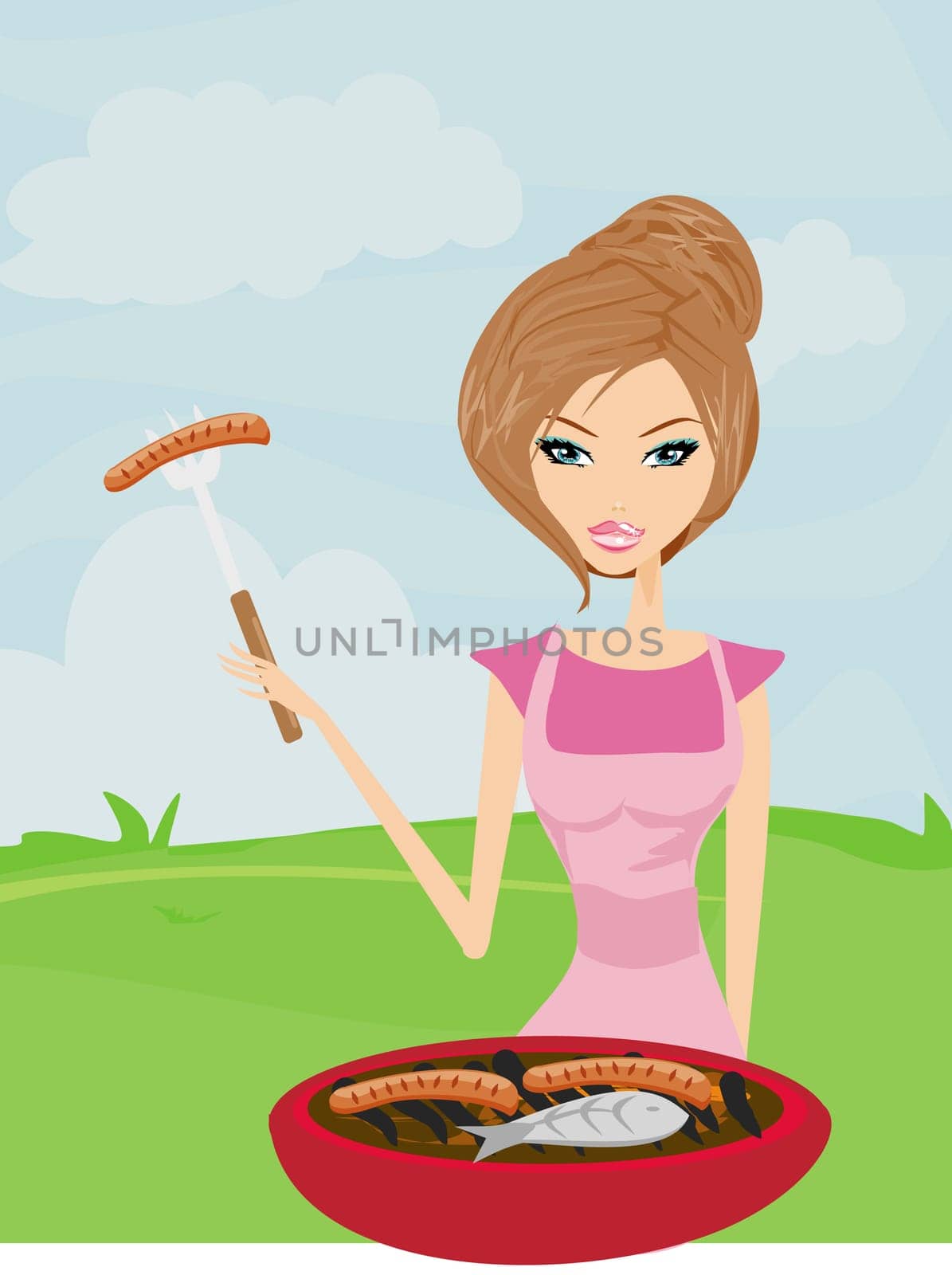 Woman cooking on a grill