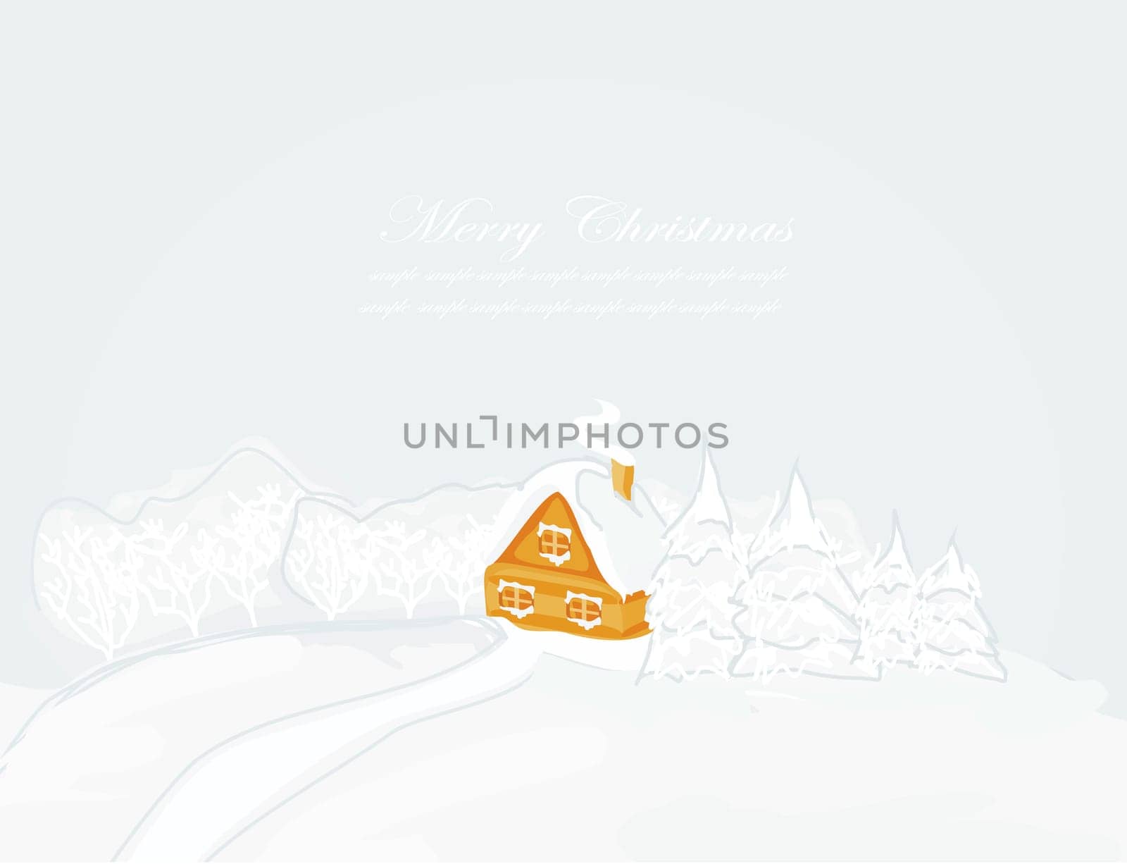 Christmas card with winter house