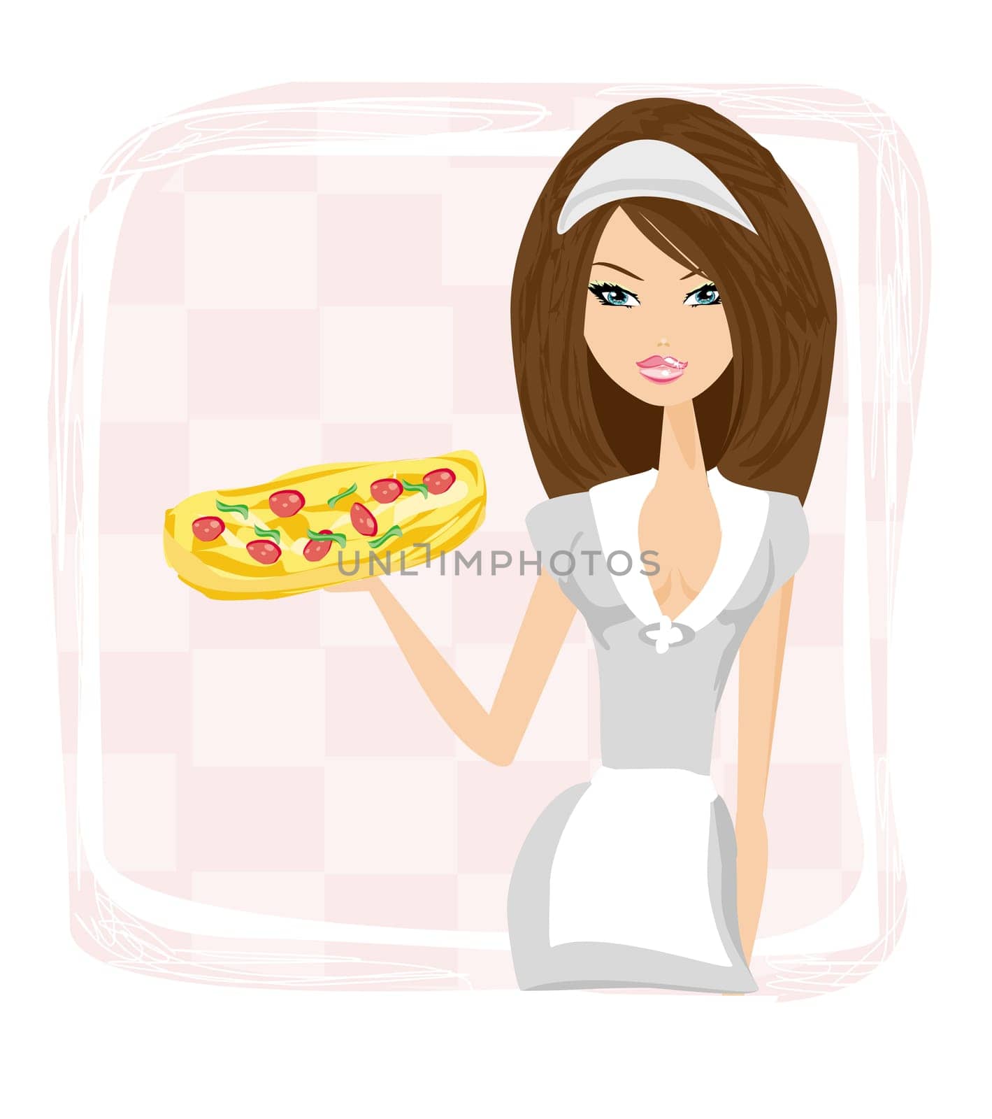 beautiful woman waitress enjoys pizza