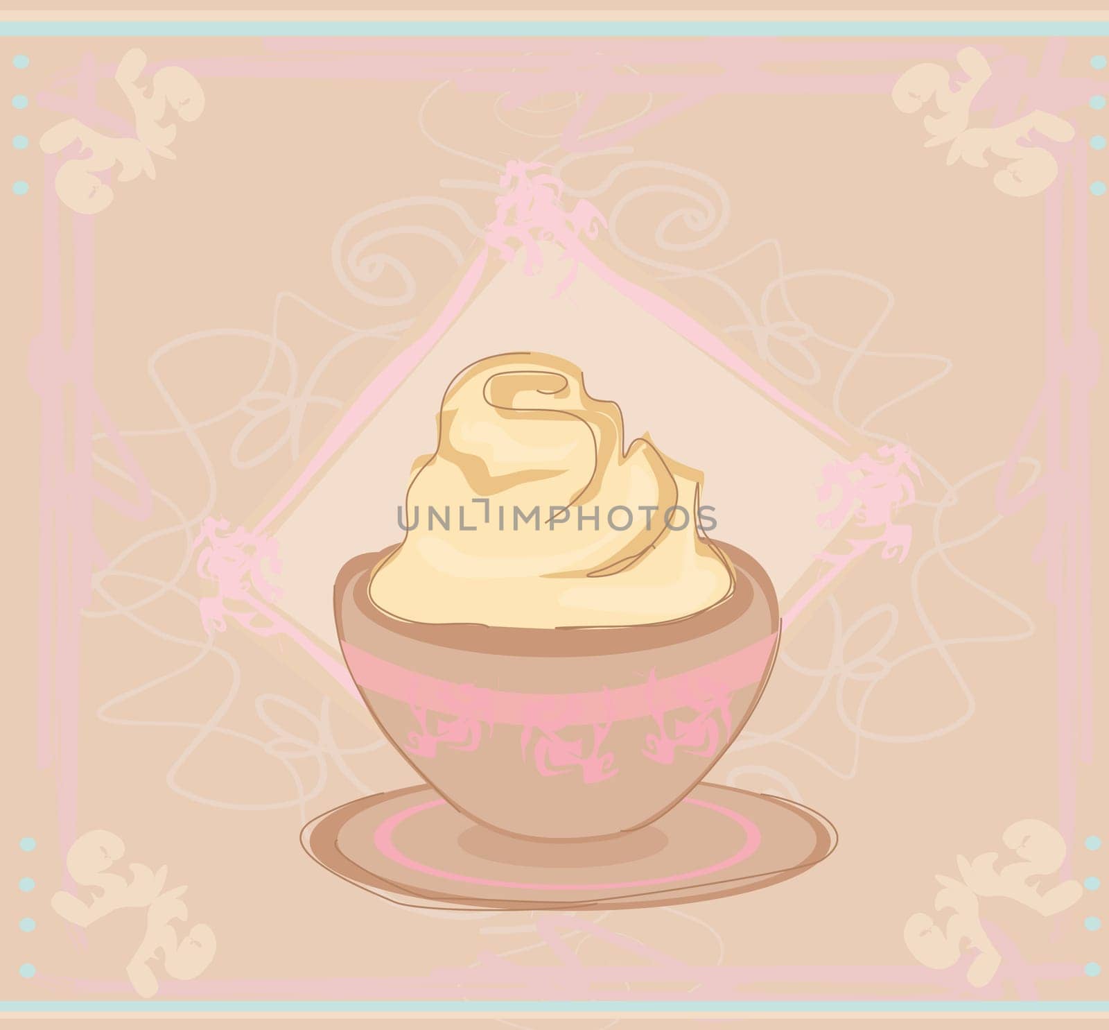 Cup of coffee with abstract design elements. Vector illustration.