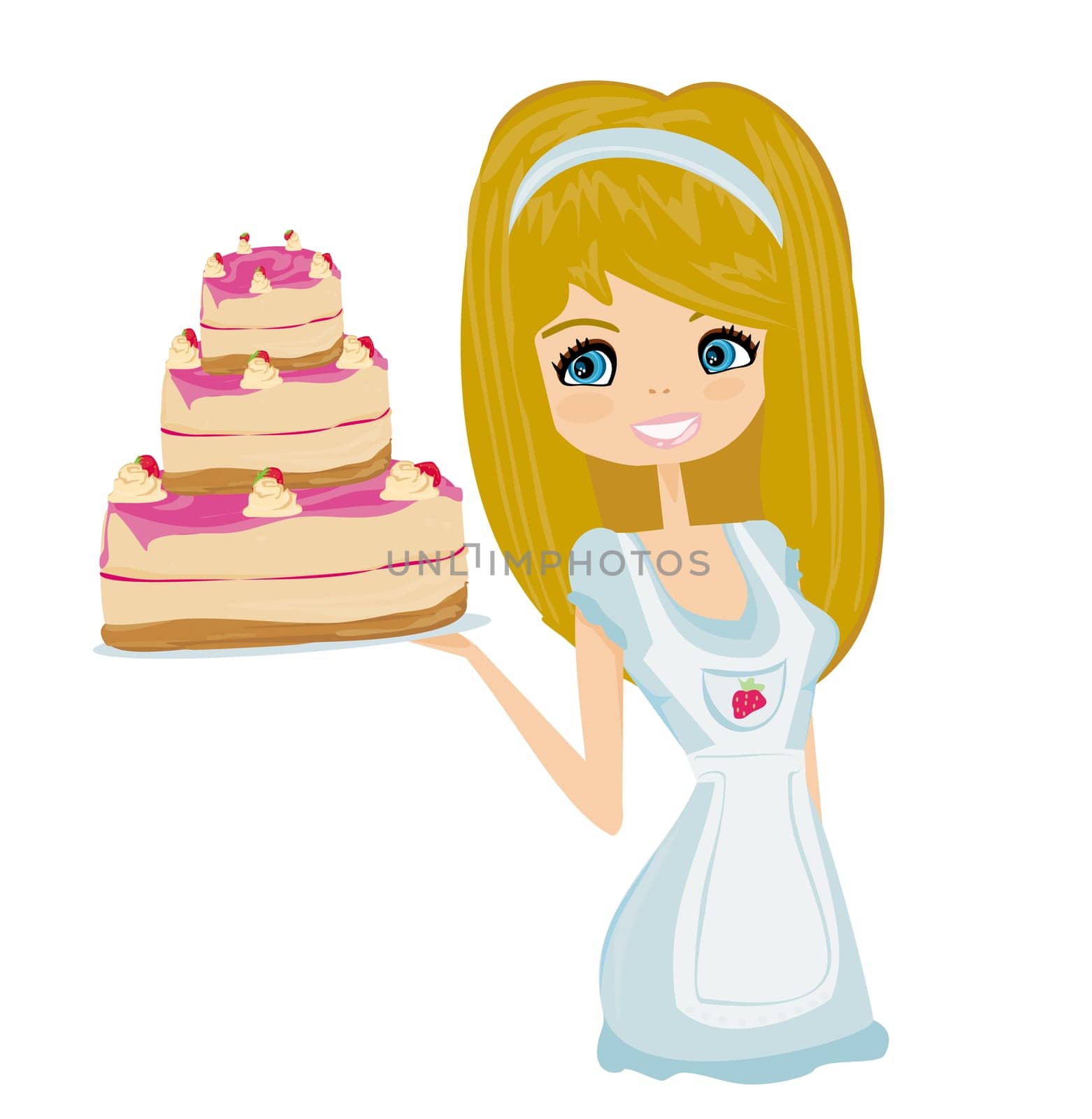 Beautiful lady cooking birthday cake