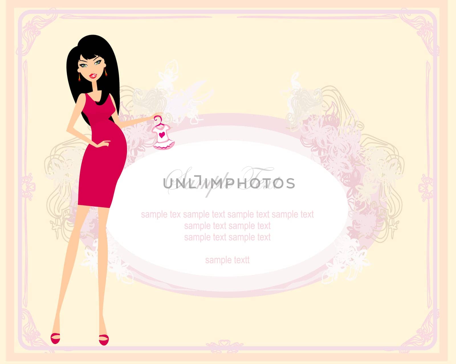 Beautiful pregnant woman on shopping for her new baby Vector Illustration