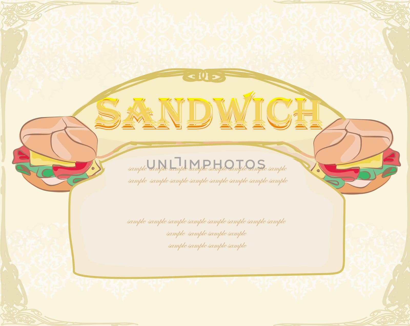 Horizontal grunge background with sandwich