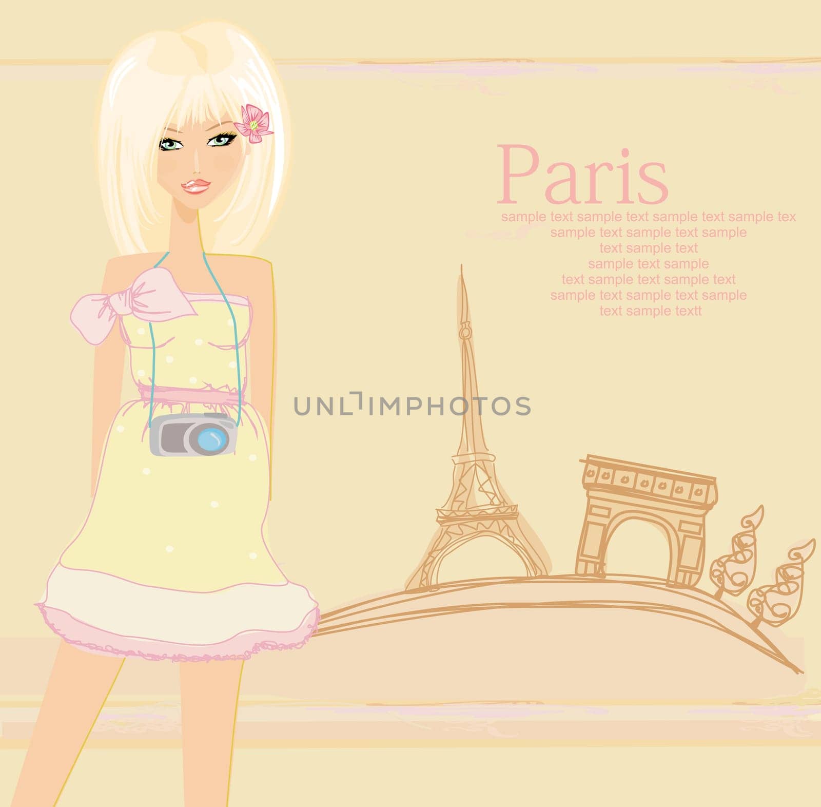 beautiful travel girl with camera in Paris