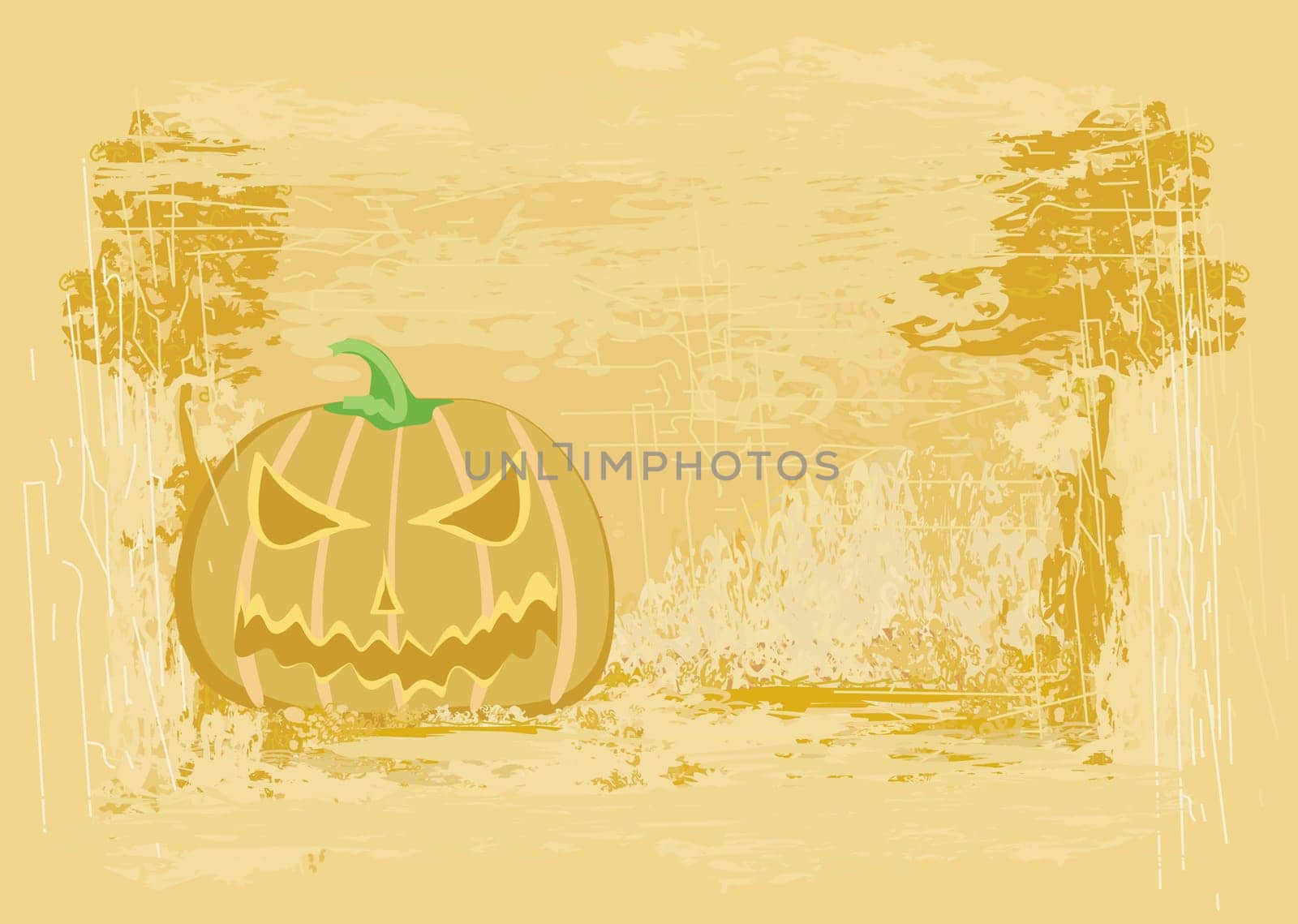 broken halloween pumpkin on grunge background vector illustration