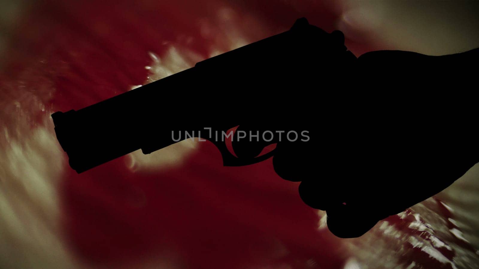 Pistol silhouette agains bloody background