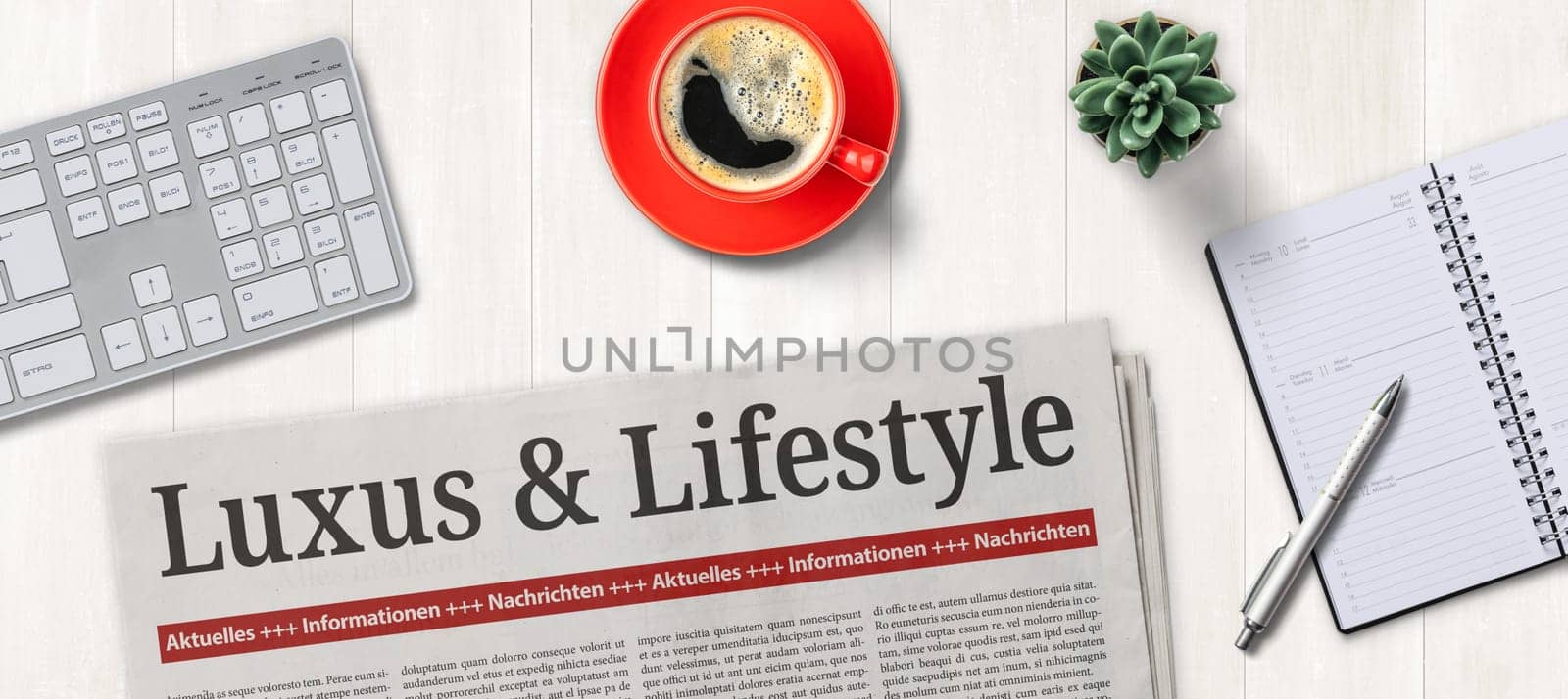 Newspaper on a desk - Luxury and Lifestyle in german - Luxus und Lifestyle