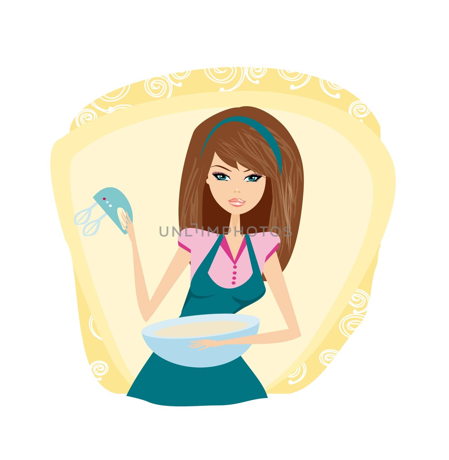 Beautiful lady cooking cake