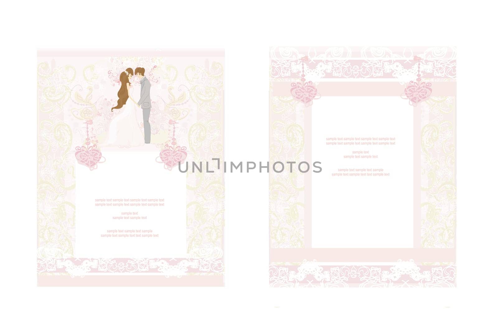 wedding dancing couple on abstract background set card