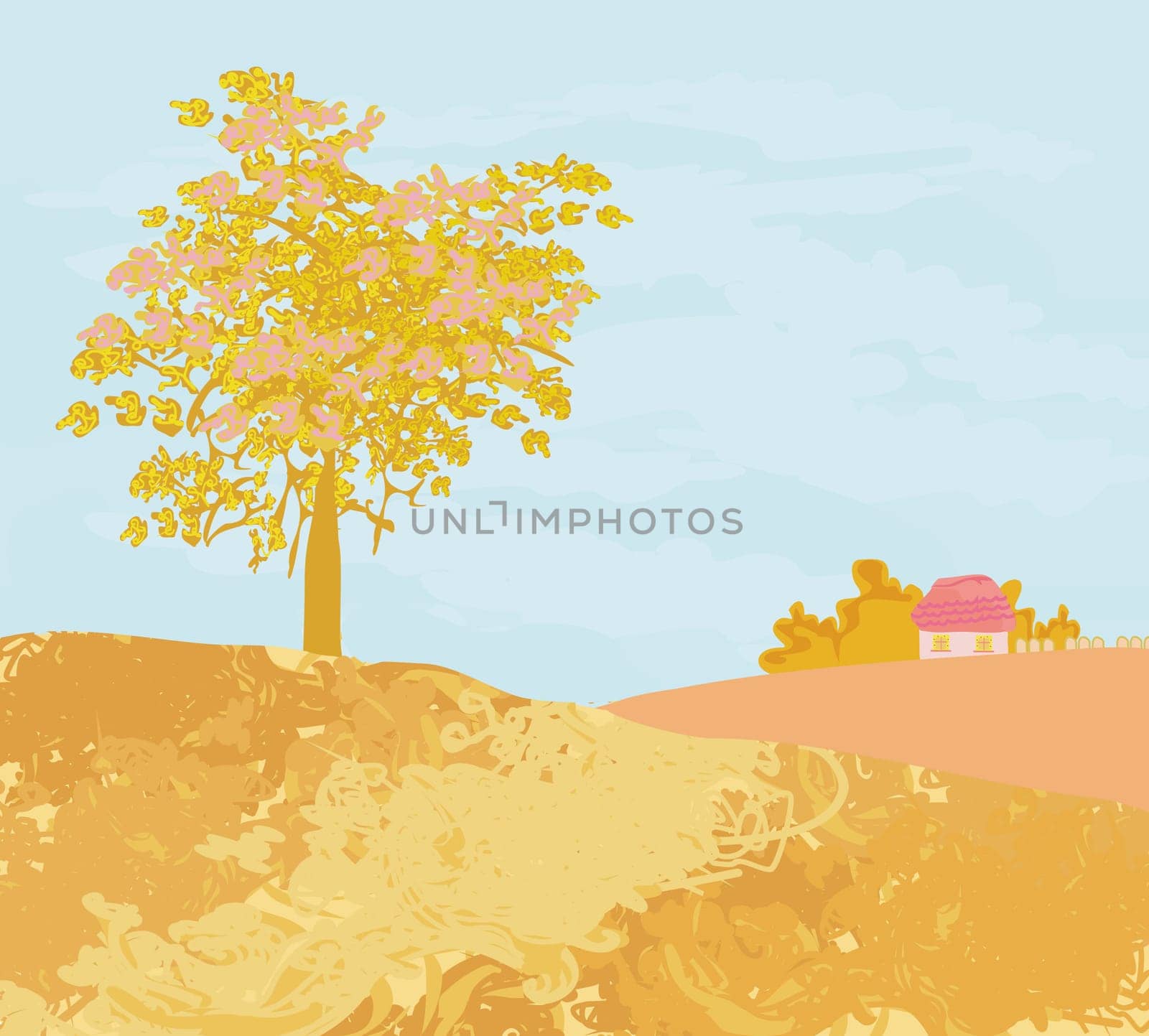 Beautiful vector autumn rural landscape