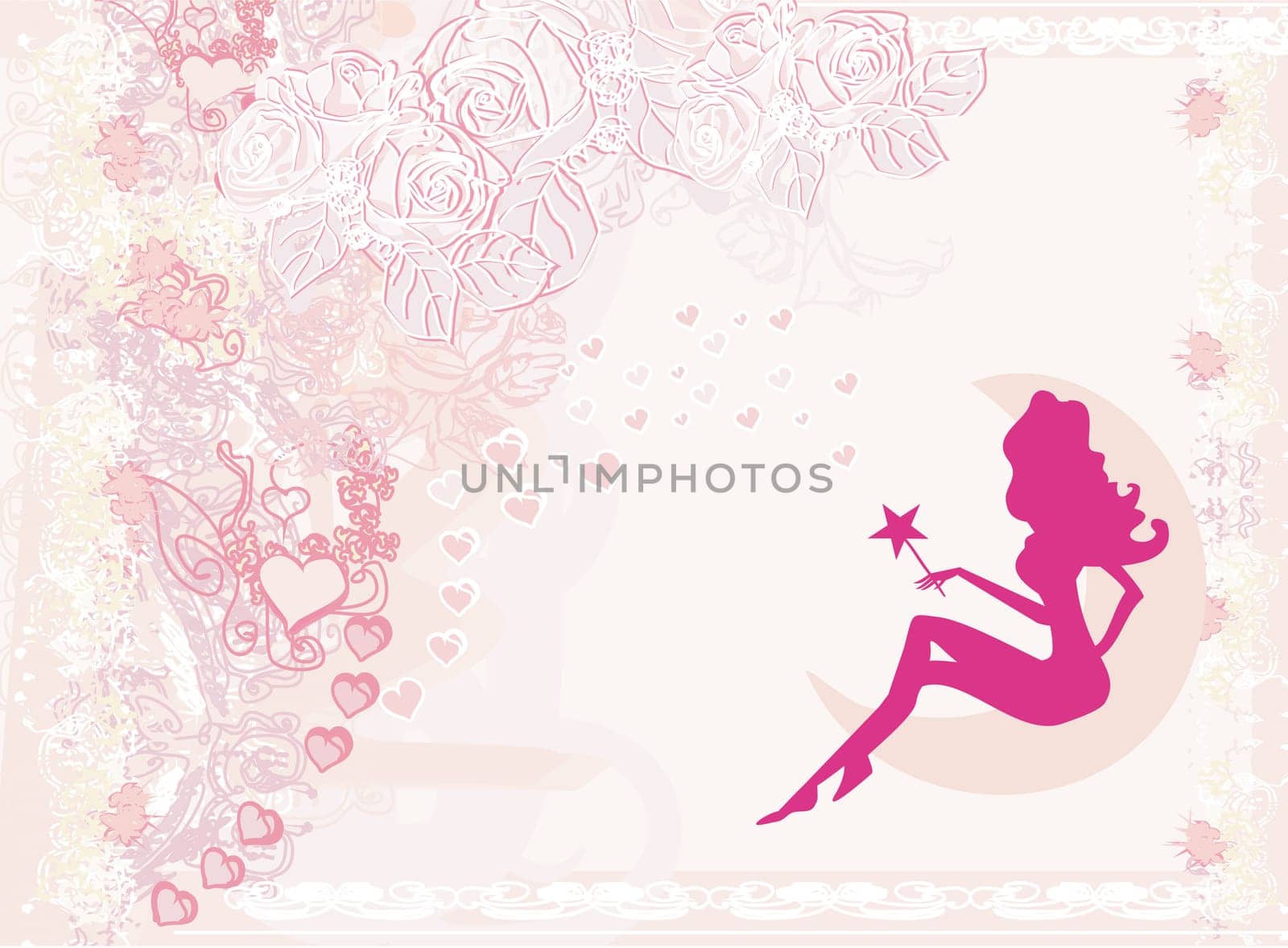floral background with a beautiful fairy silhouette