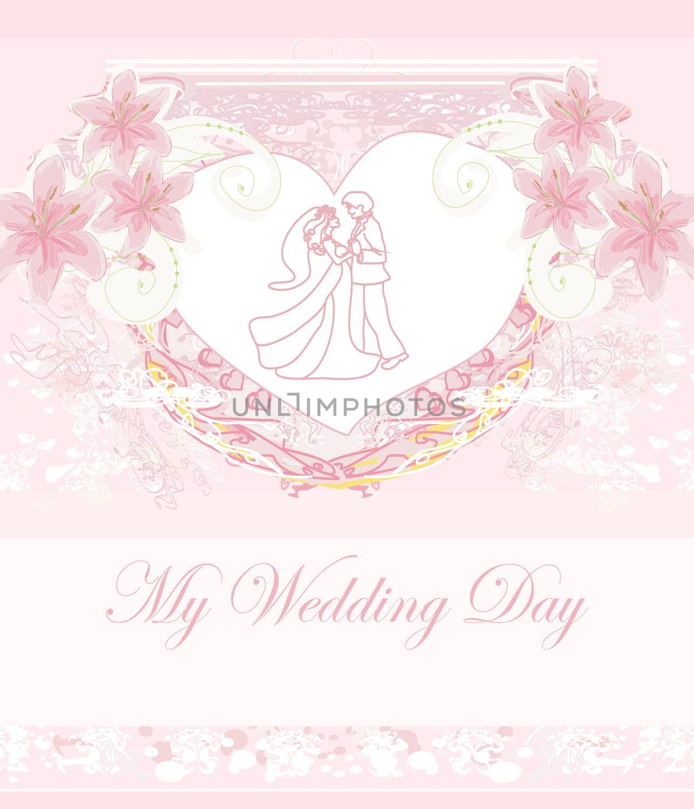 elegant wedding invitation with dancing wedding couple
