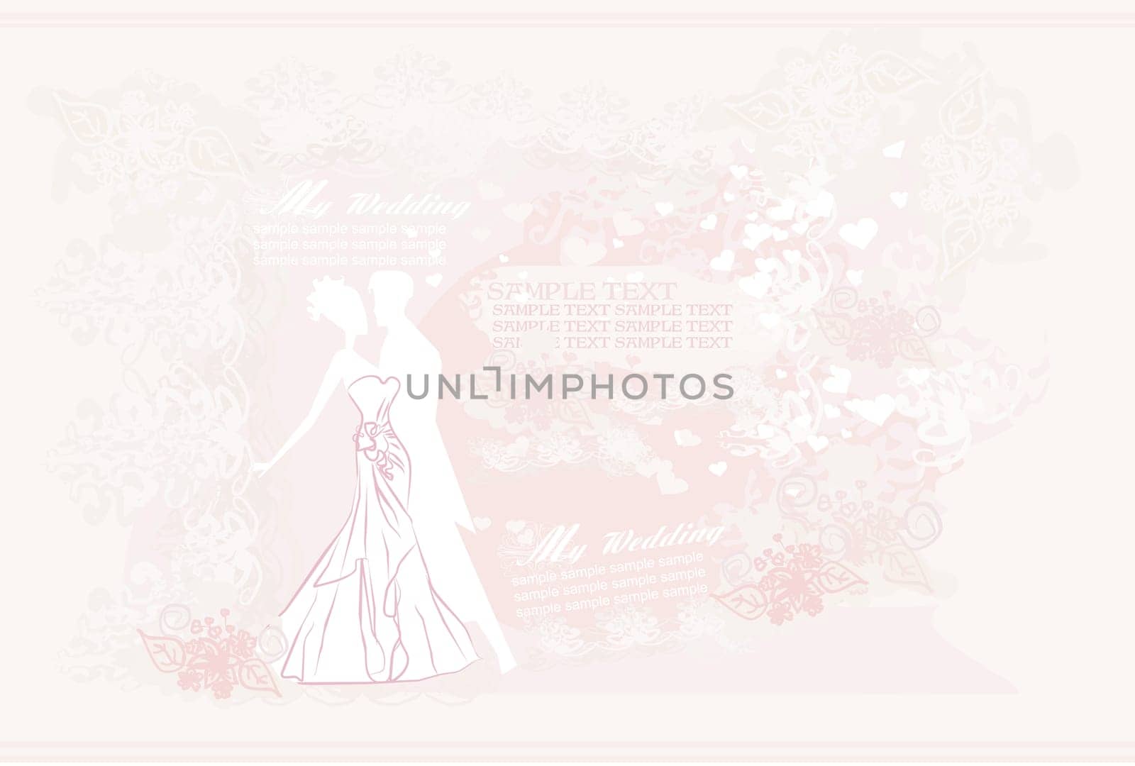 wedding dancing couple on abstract background - invitation